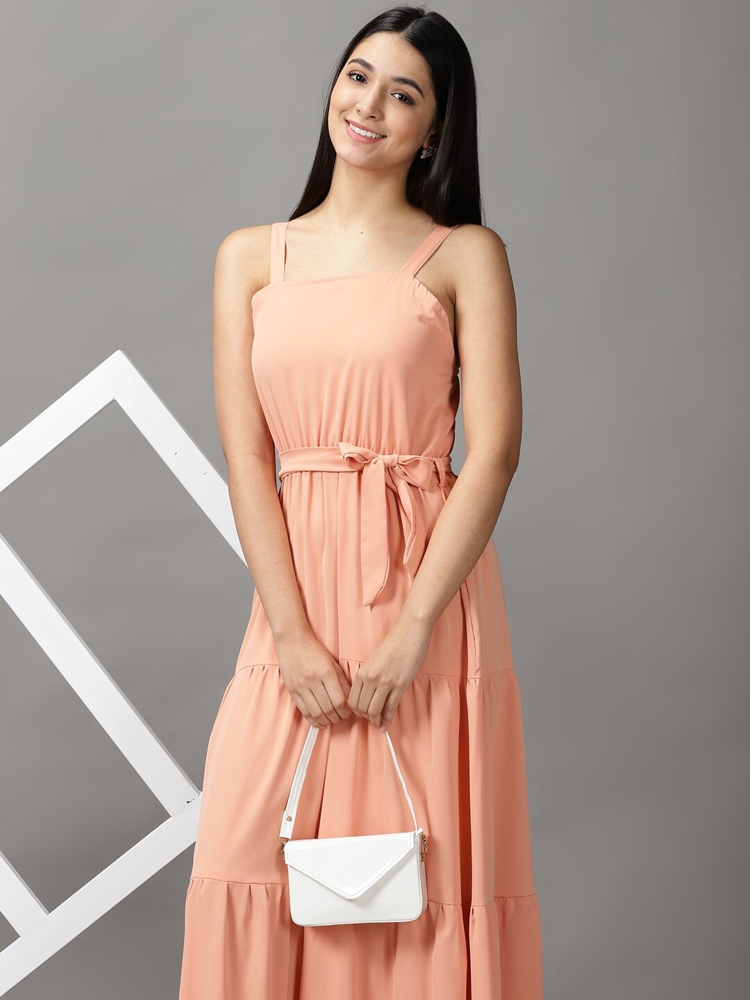 

SHOWOFF Women Peach-Coloured Shoulder Straps Maxi Dress