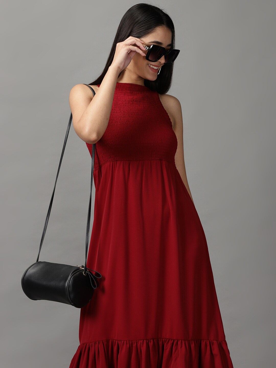 

SHOWOFF Fit and Flare Sleeveless Midi Dress, Maroon