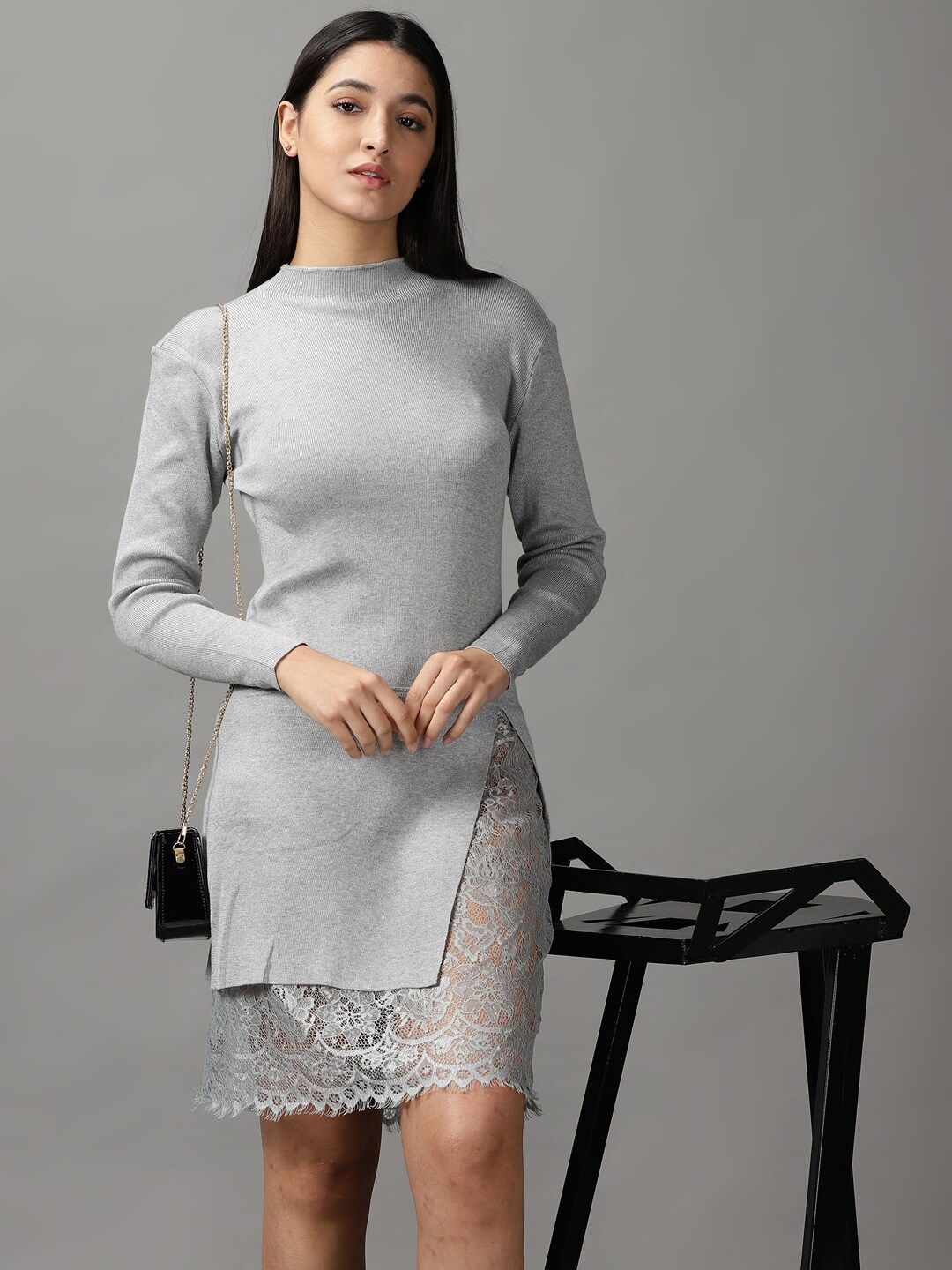 

SHOWOFF Women Grey Lace Sheath Dress