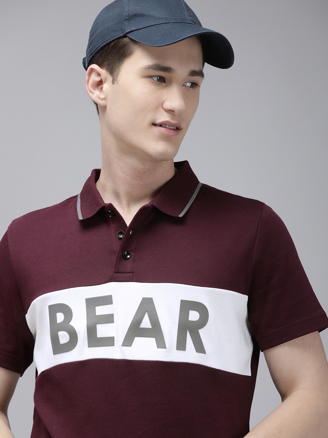 

THE BEAR HOUSE Ardor Edition Men Colourblocked Pure Cotton Polo Collar Slim Fit T-shirt, Maroon