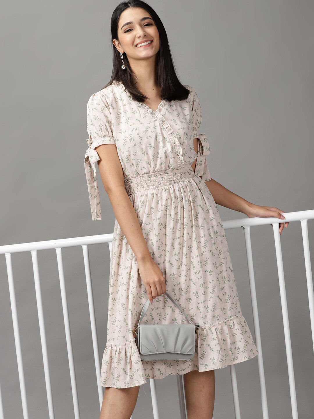 

SHOWOFF Women Cream-Coloured Chiffon A-Line Dress