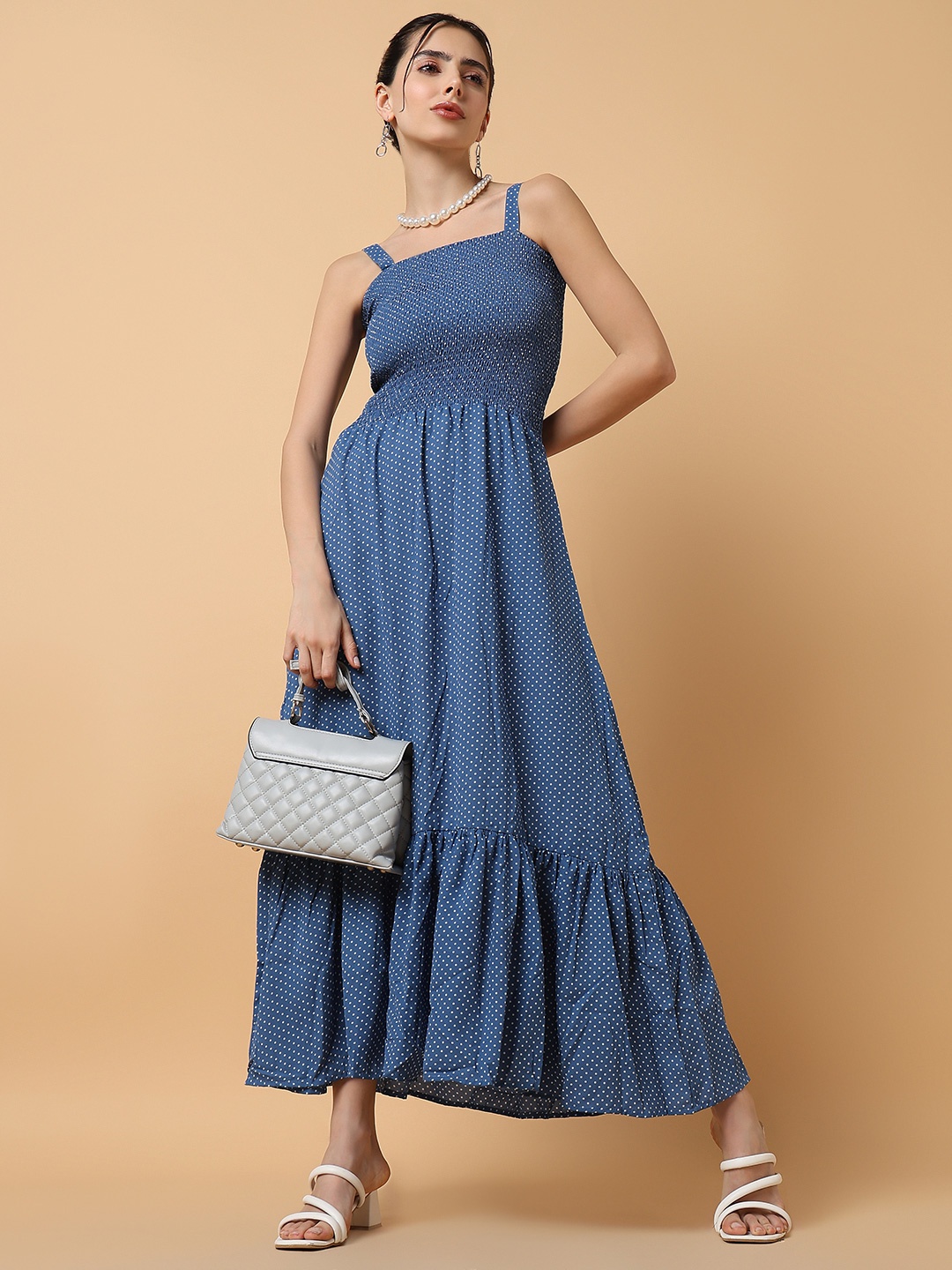 

SHOWOFF Women Blue & White Polka Dot Midi Dress