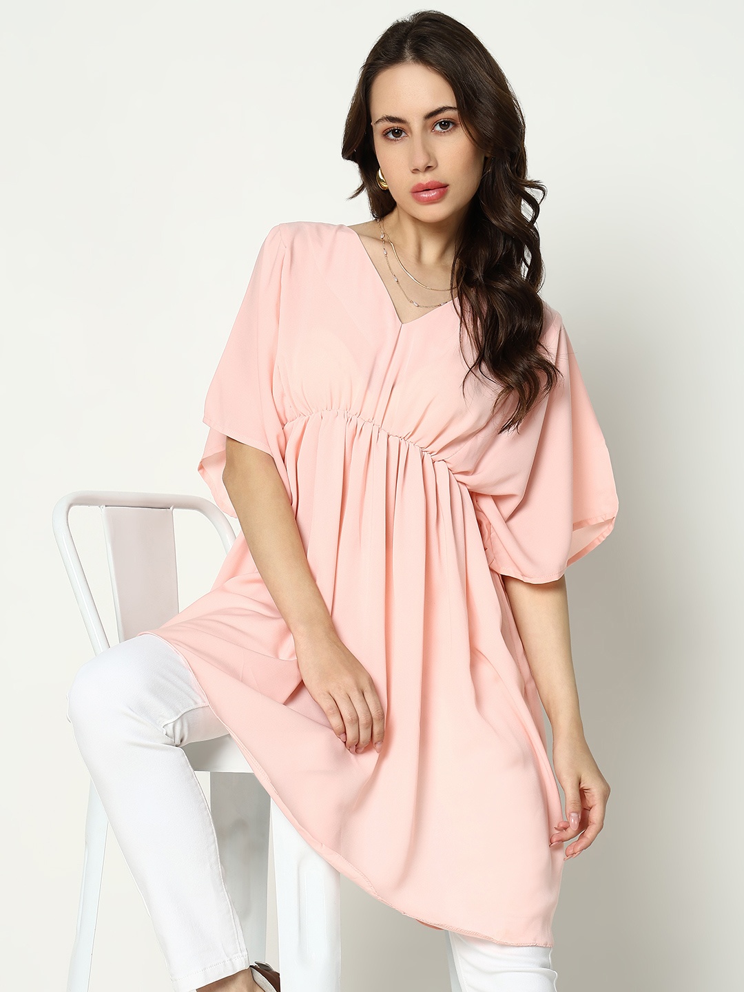

SHOWOFF Women Peach-Coloured Chiffon Kaftan Dress