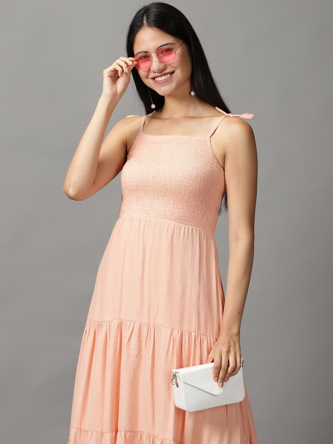 

SHOWOFF Women Peach-Coloured Crepe Maxi Dress