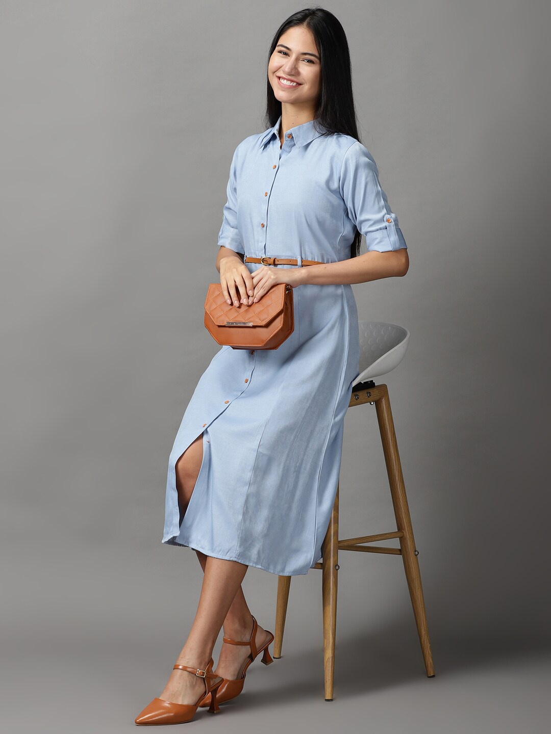 

SHOWOFF Women Blue Shirt Midi Dress