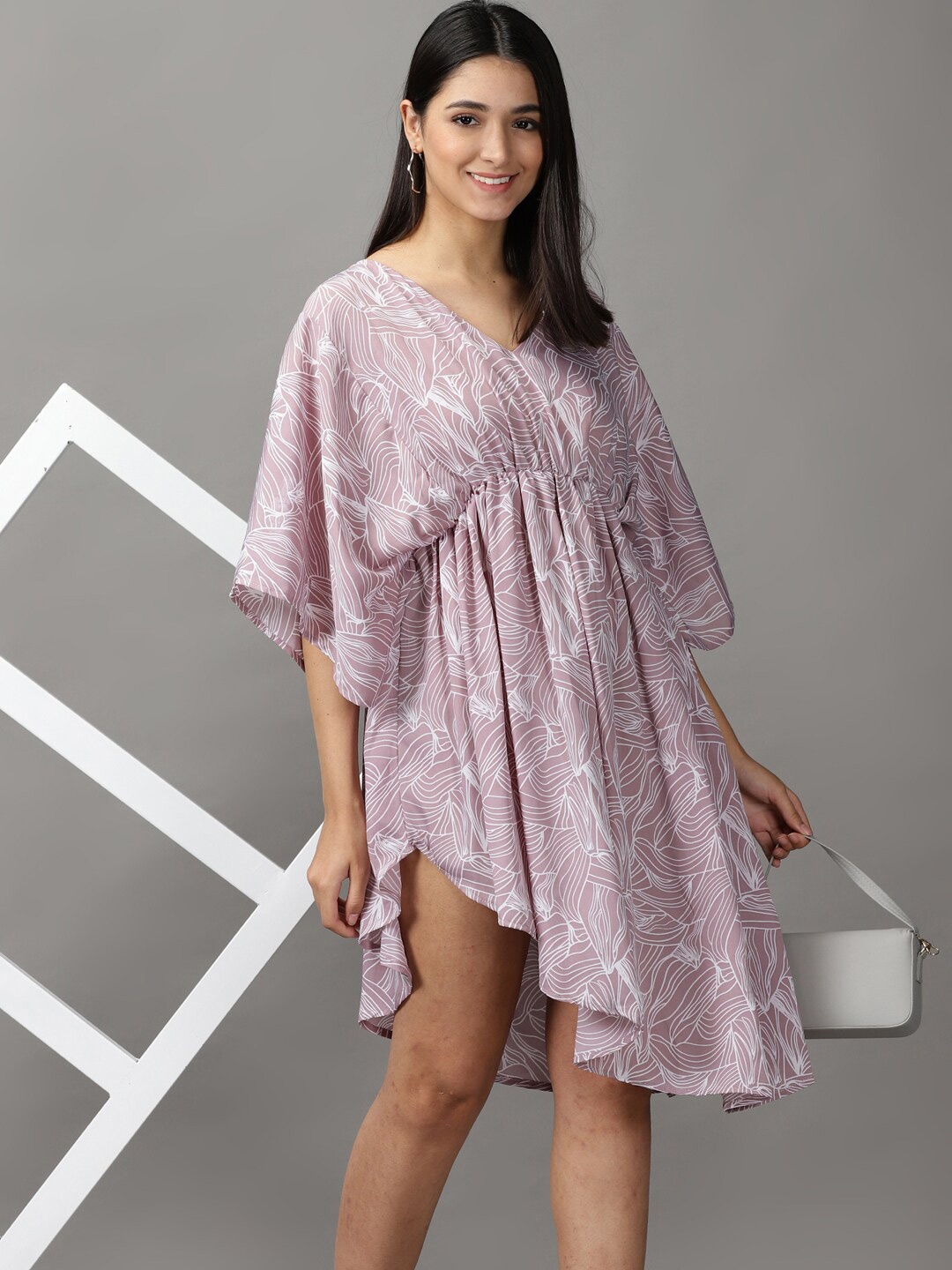 

SHOWOFF Women Mauve & White Chiffon A-Line Dress