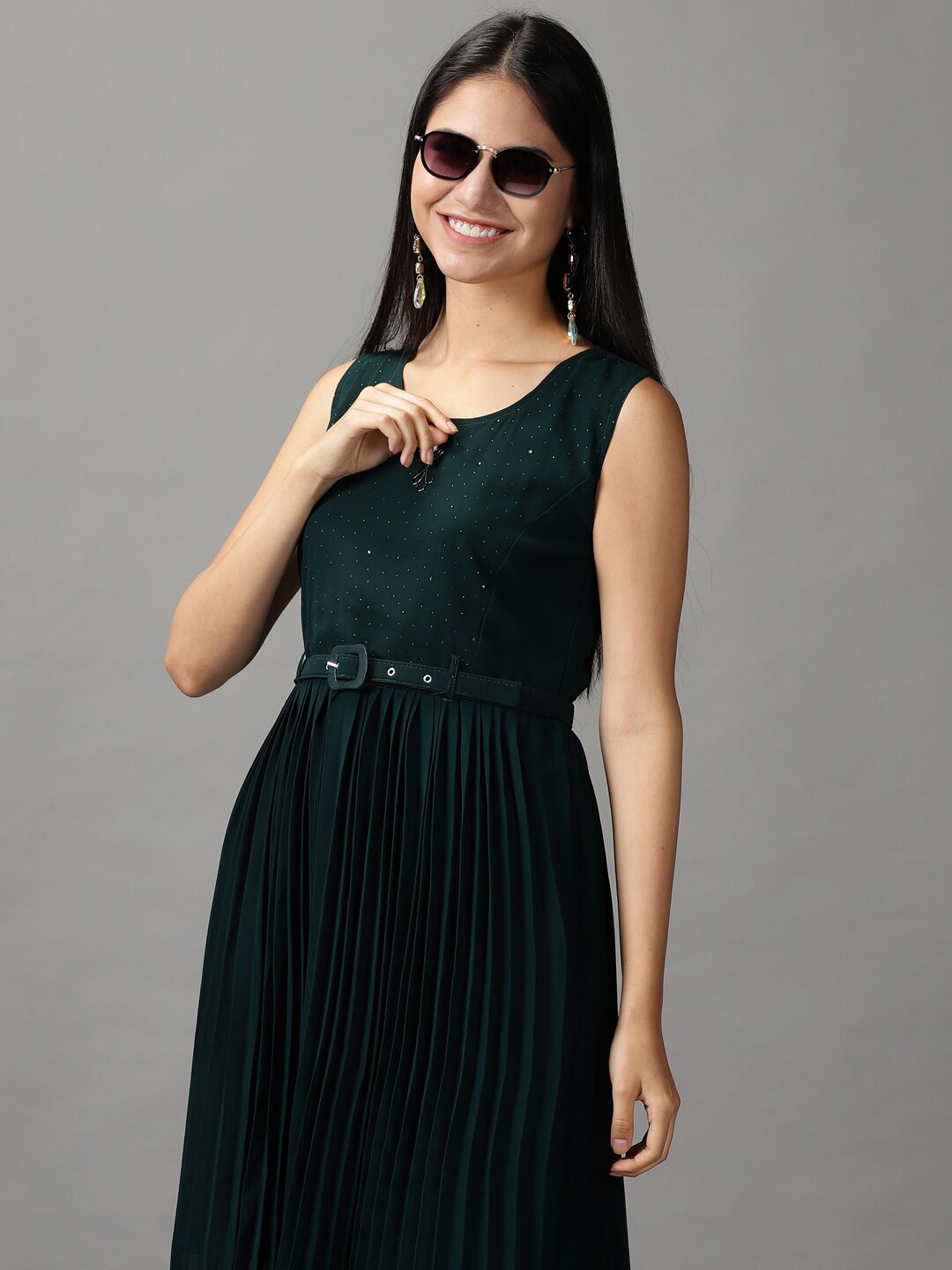 

SHOWOFF Sleeveless Fit and Flare Midi Dress, Green