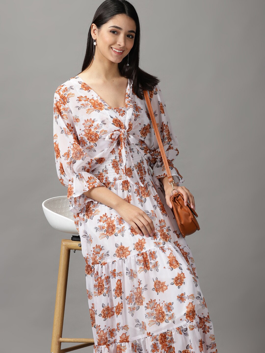 

SHOWOFF White & Mustard Yellow Floral Maxi Dress