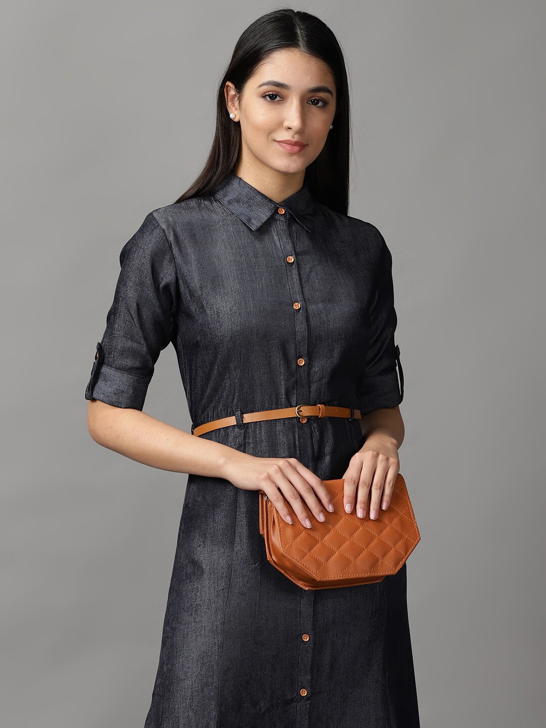 

SHOWOFF Women Black Shirt Collar Dress