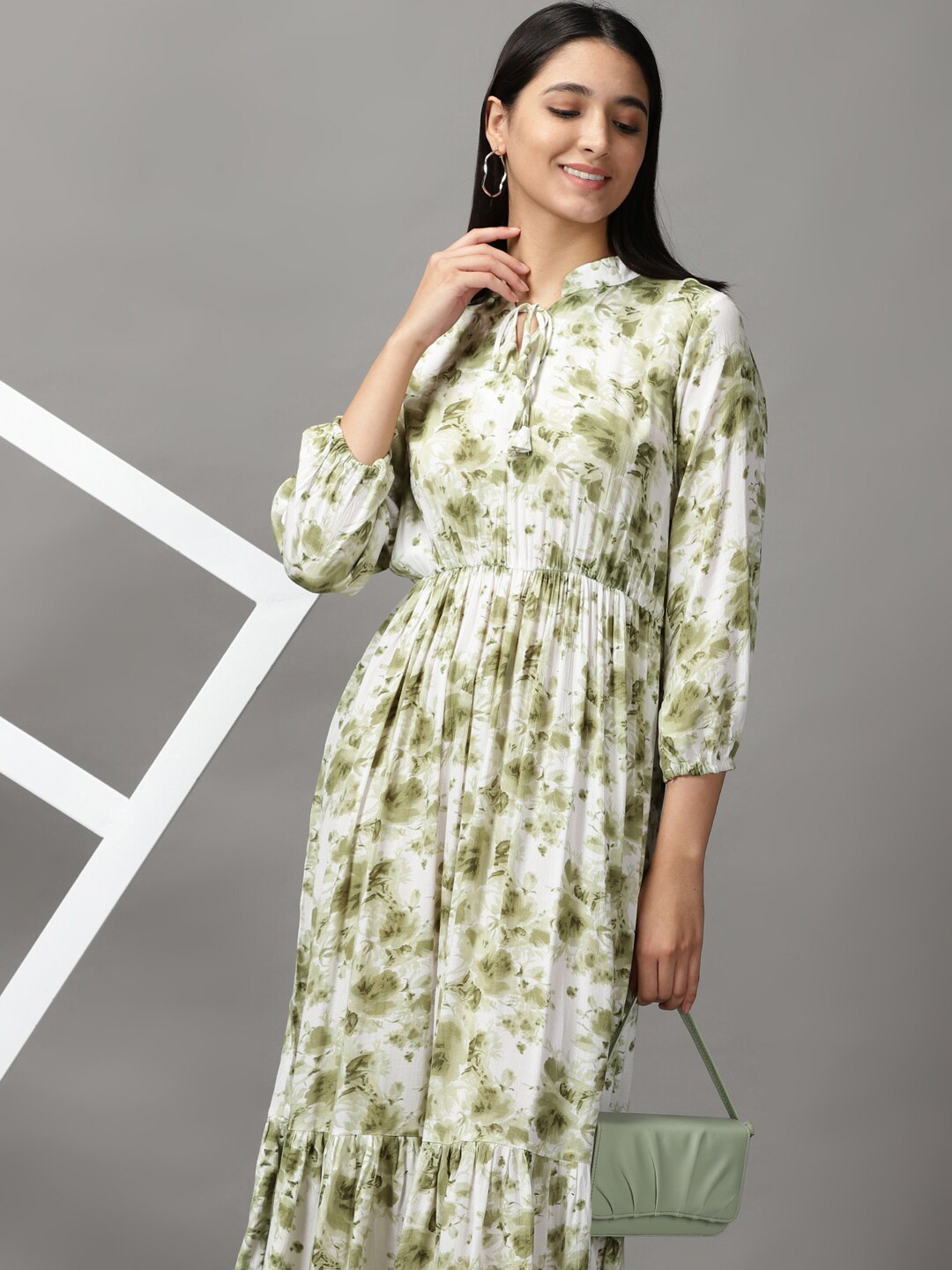 

SHOWOFF Women White & Green Floral Layered Maxi Dress