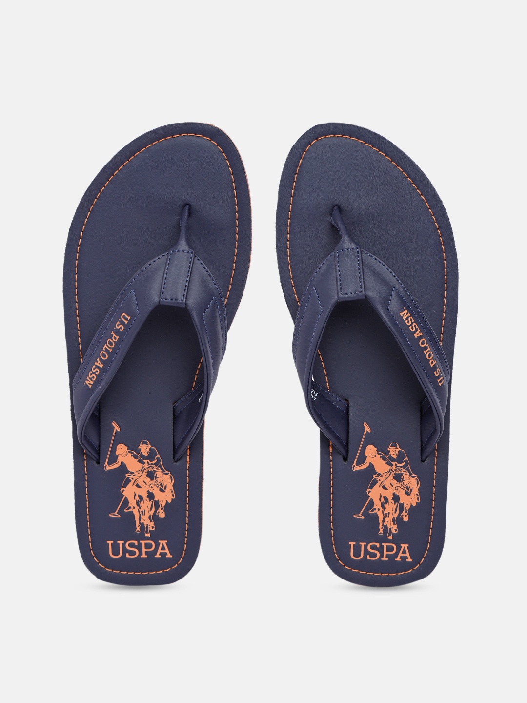 

U.S. Polo Assn. Men Brand Logo Printed Thong Flip-Flops, Navy blue