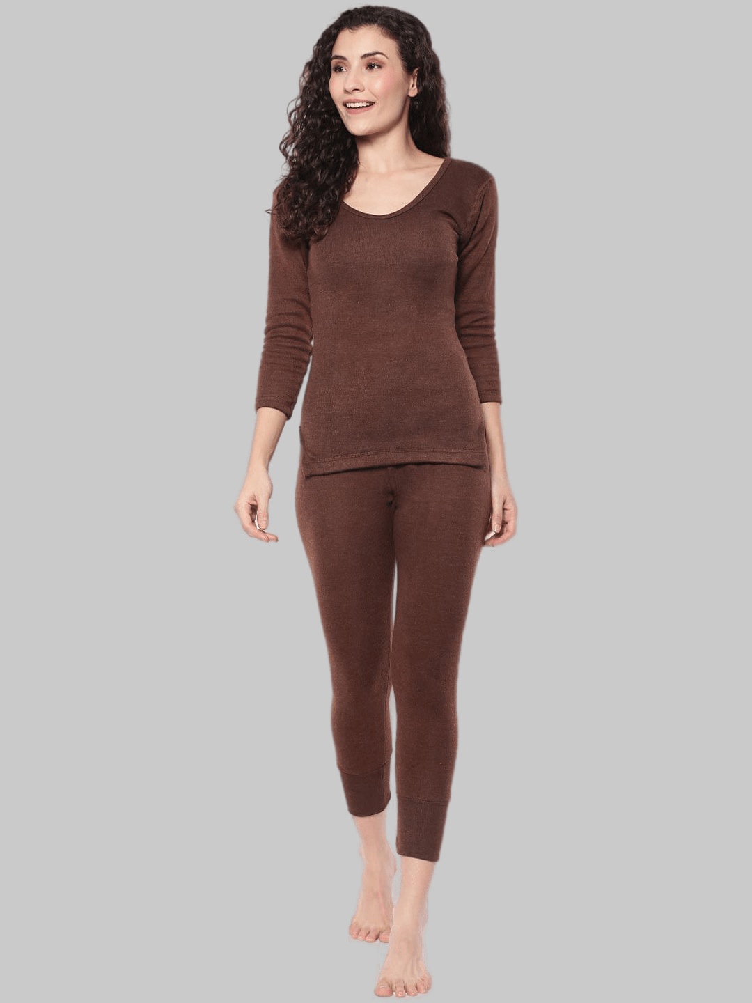 

Dollar Women Brown Top & Bottom Thermal Set