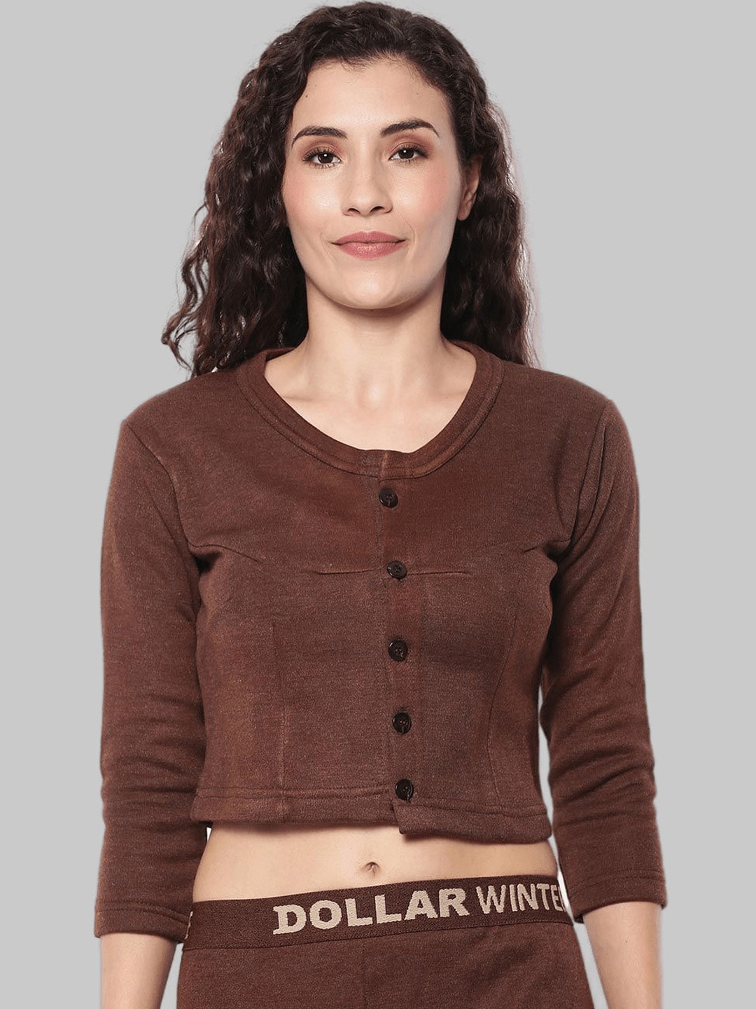 

Dollar Women Brown Crop Thermal Top