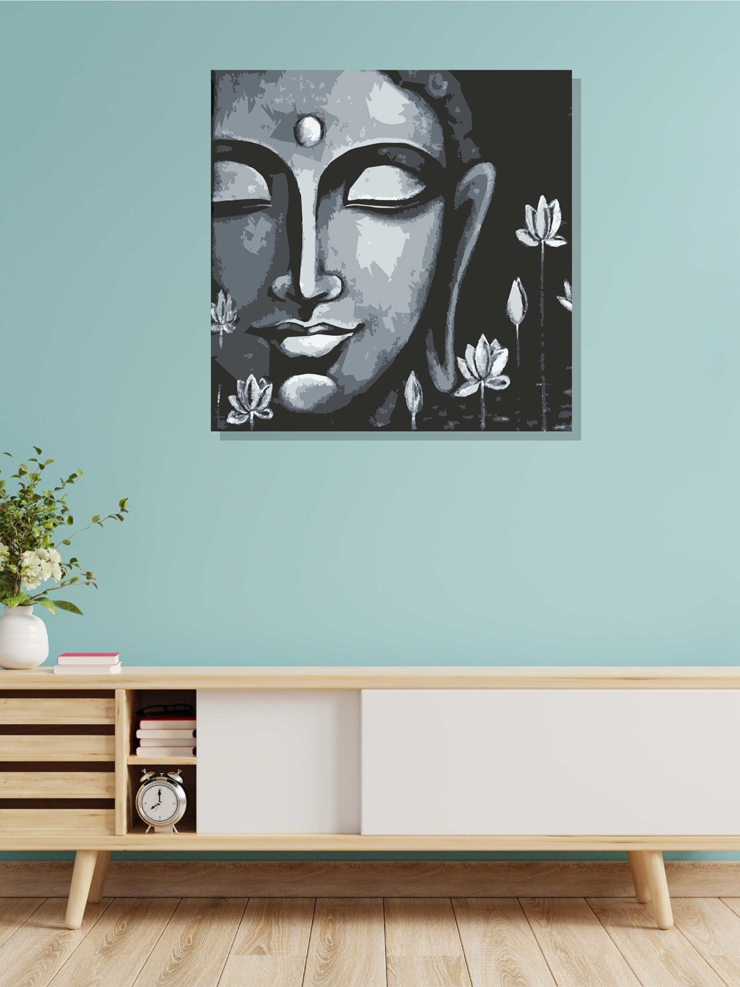 

RANGOLI Black & Grey Lord Buddha Wooden Painting Wall Art