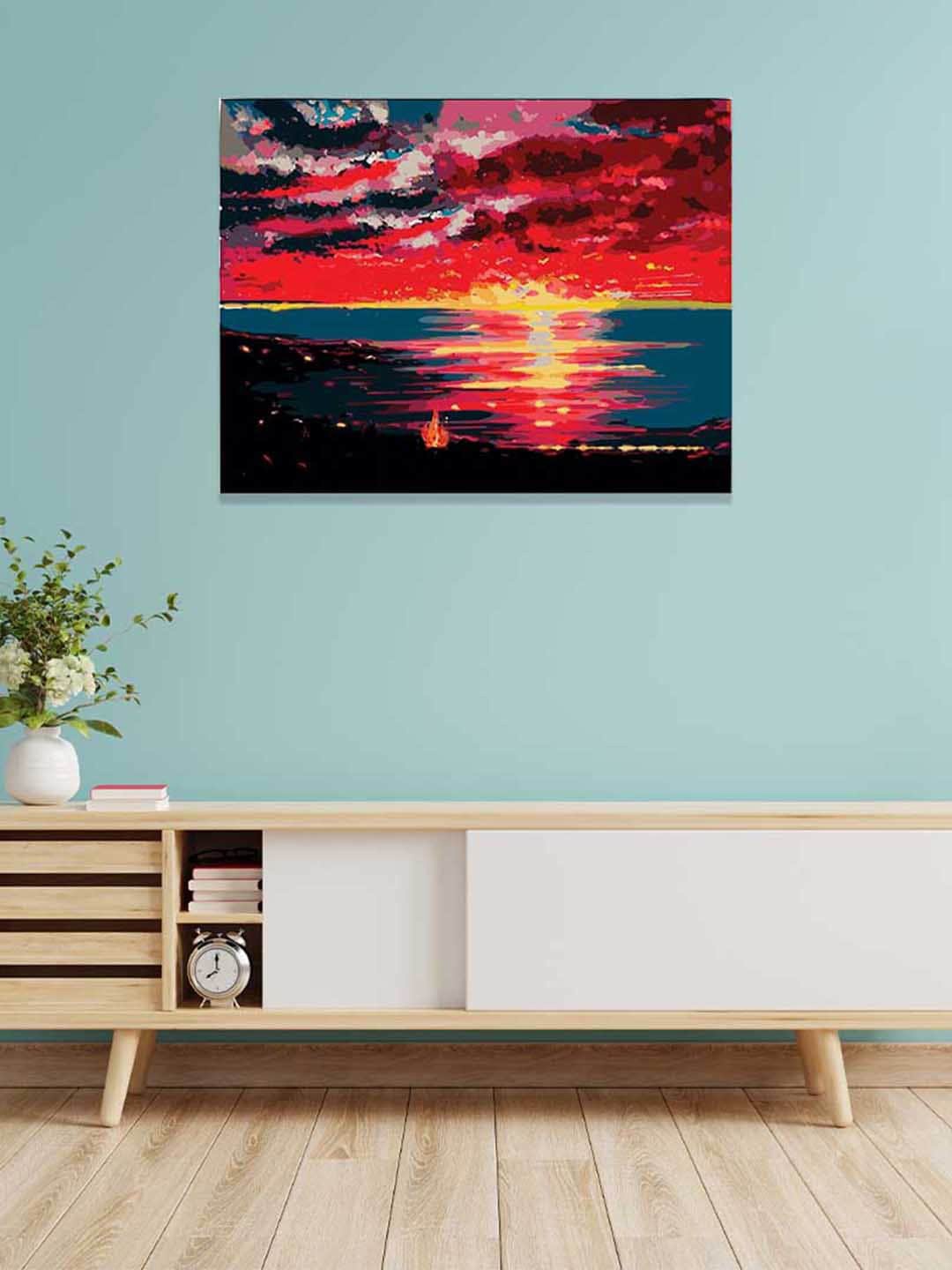 

RANGOLI Red Printed Soothing Sunset Modern Painting Wall Art