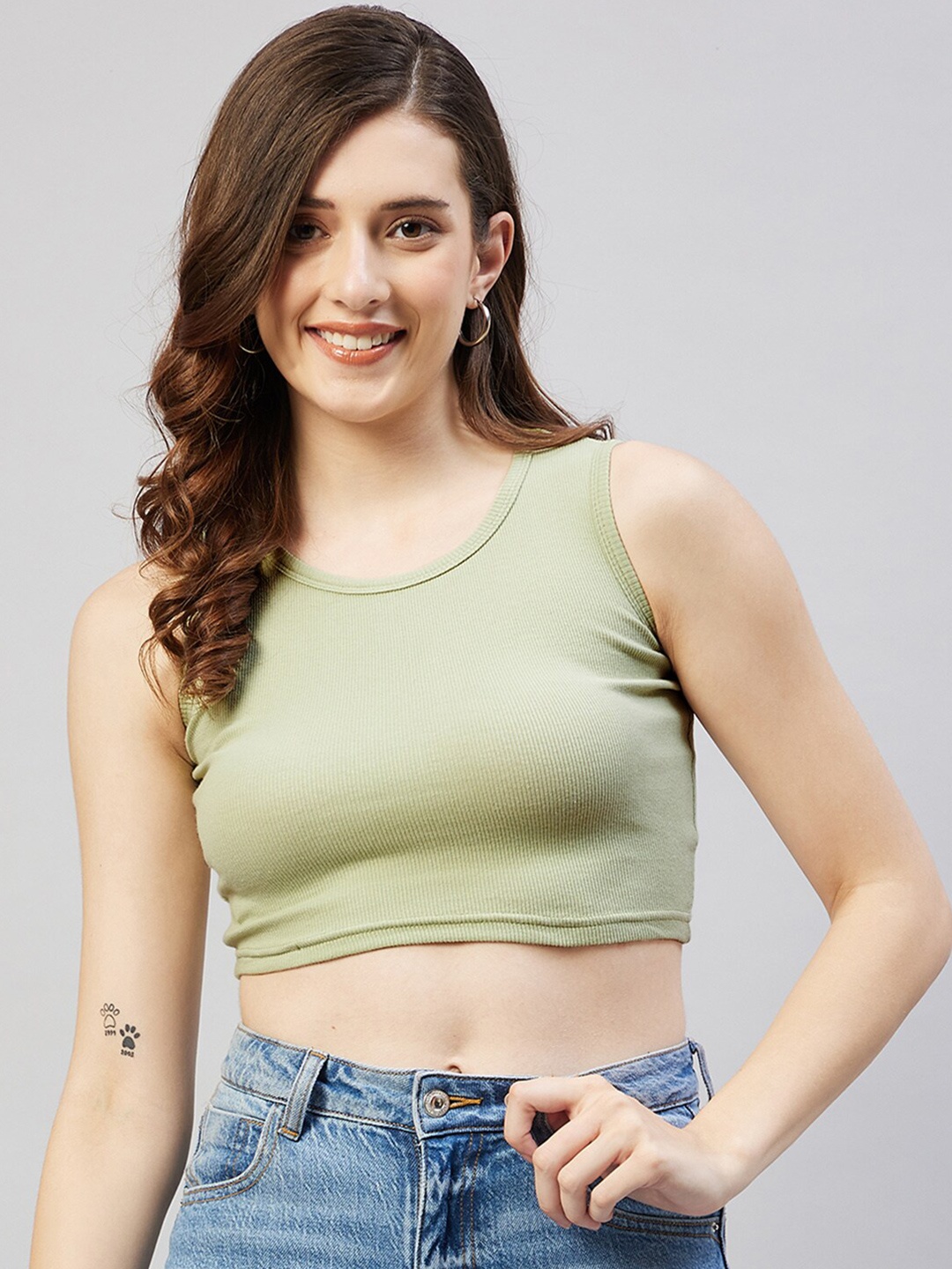 

Blinkin Woman Solid Ribbed Crop Top, Green