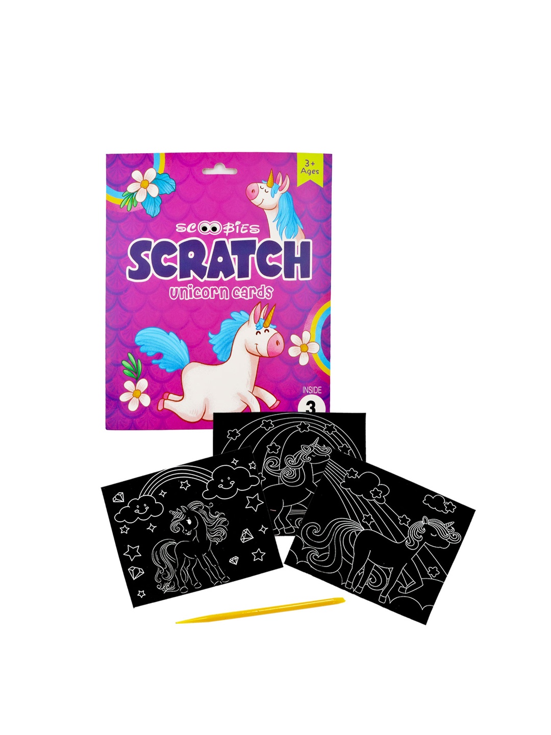 

SCOOBIES Kids Set Of 3 Purple Unicorn Theme Printed Scratch Card Art Kit