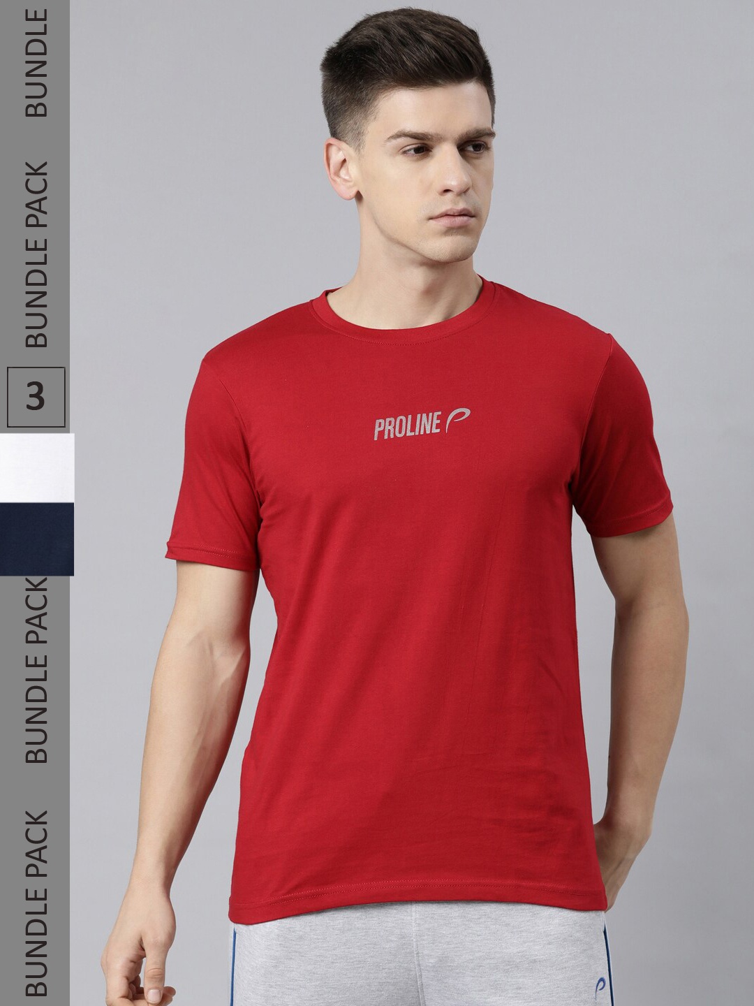 

Proline Active Men Multicoloured Brand Logo 3 Printed Applique Cotton T-shirt, Multi