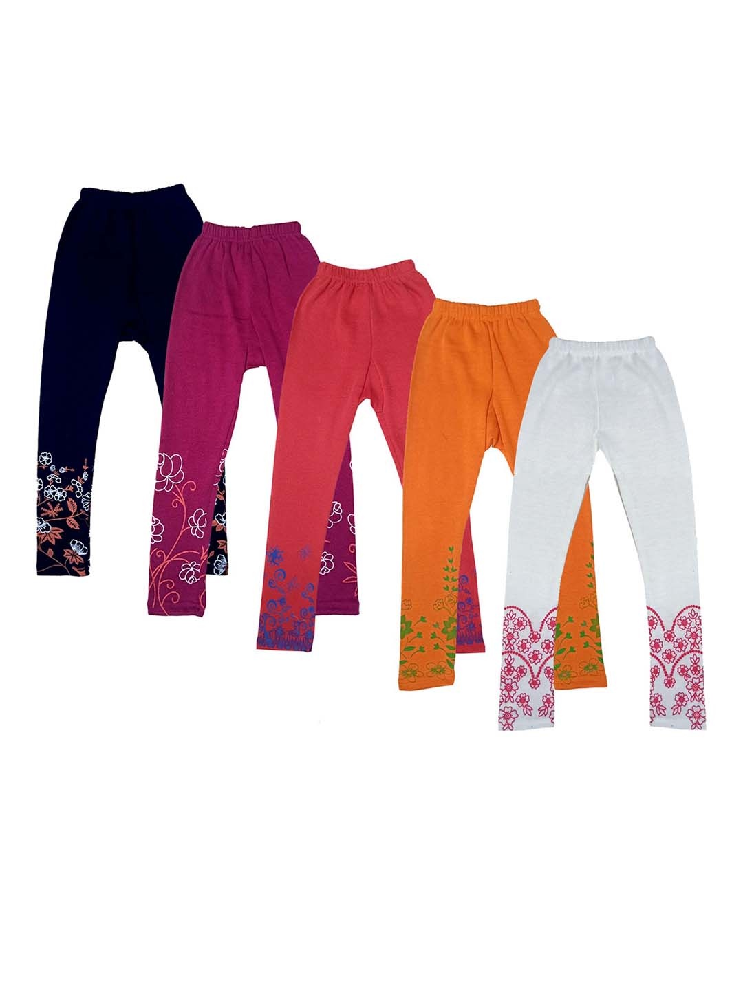 

IndiWeaves Girls Pack of 5 Printed Leggings, White