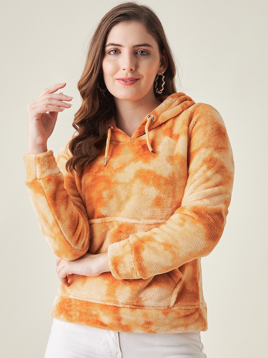 

Modeve Women Rust Printed Hooded Sweatshirt