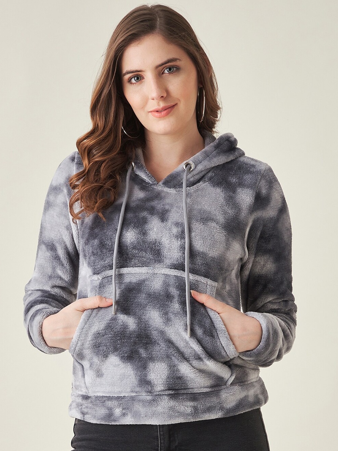 

Modeve Women Grey Printed Hooded Sweatshirt