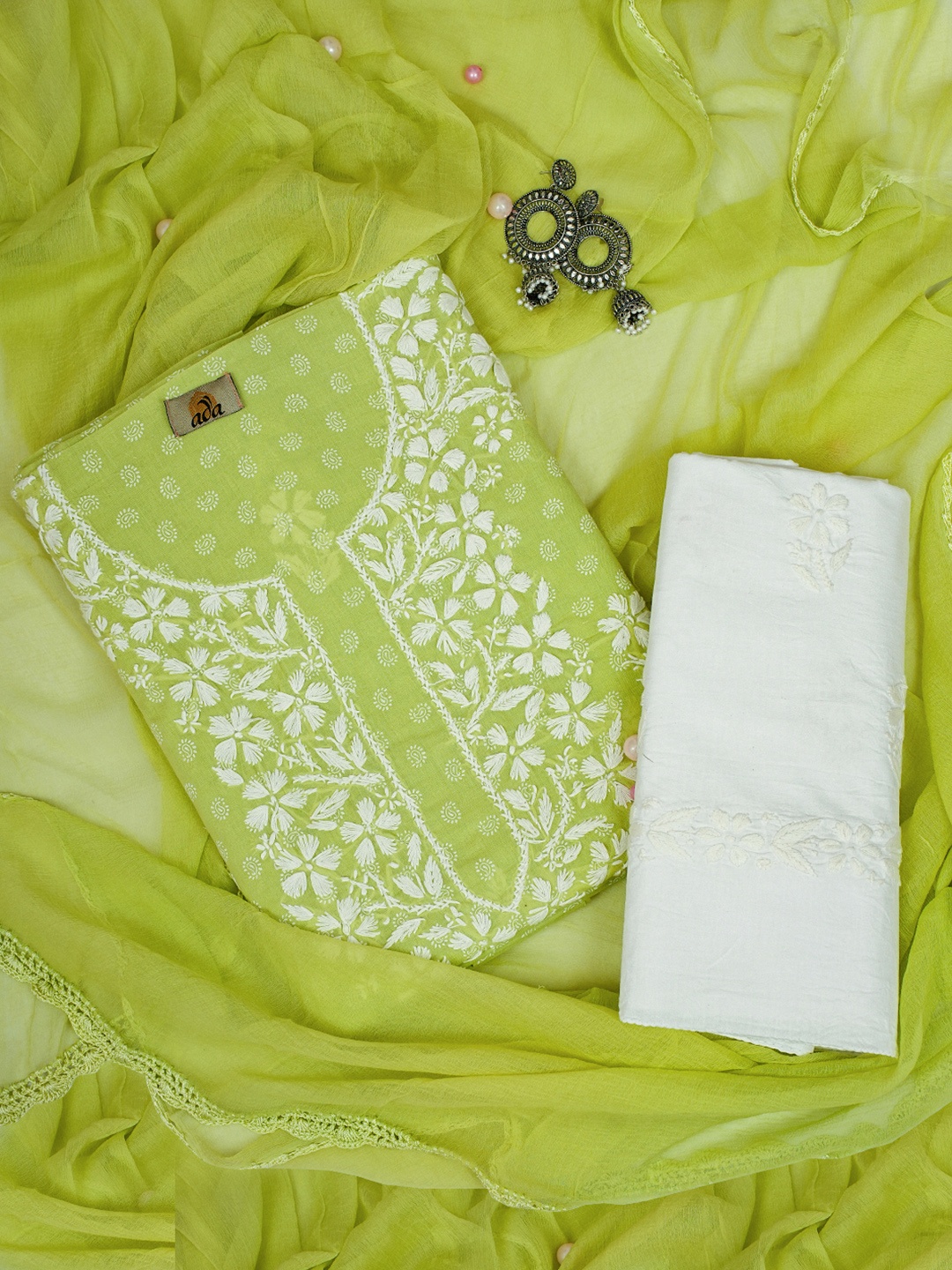 

ADA Sea Green & White Embroidered Unstitched Dress Material