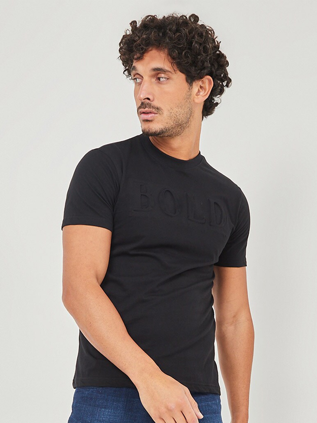 

Styli Pure Cotton Typography Print Slim Fit Round Neck T-shirt, Black