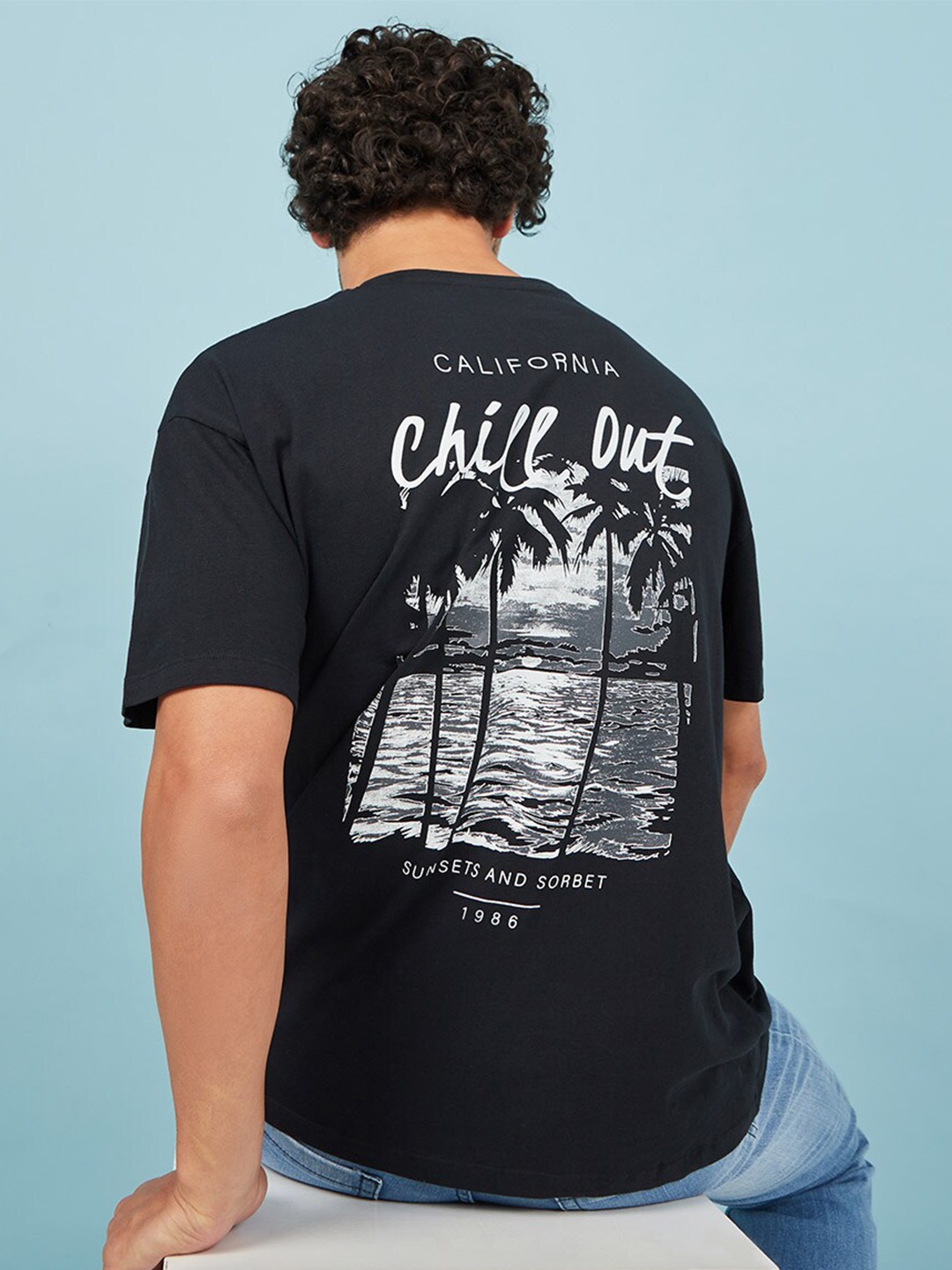 

Styli Cotton Printed Oversized T-shirt, Black