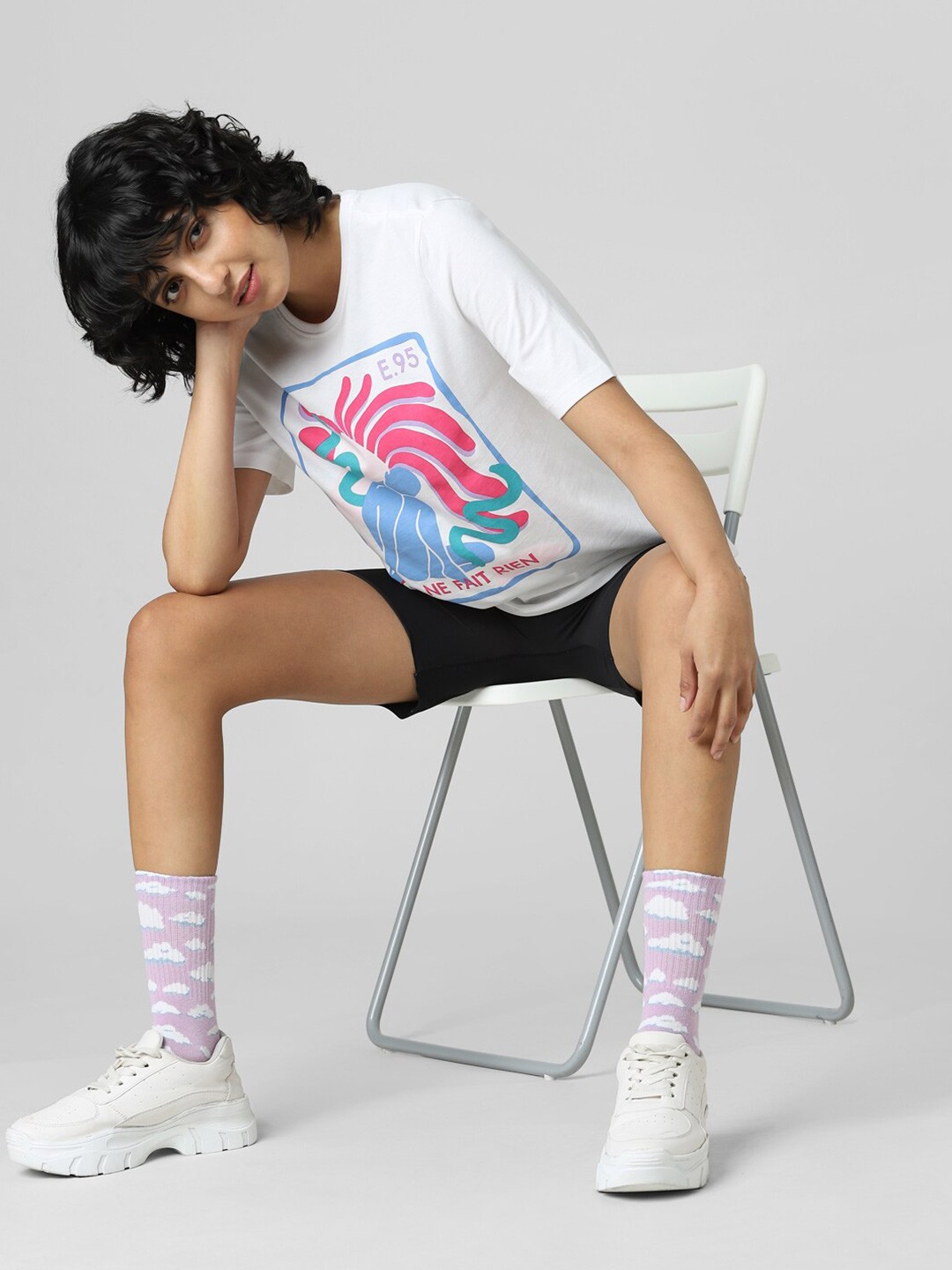 

ONLY Women White Printed Cotton T-shirt