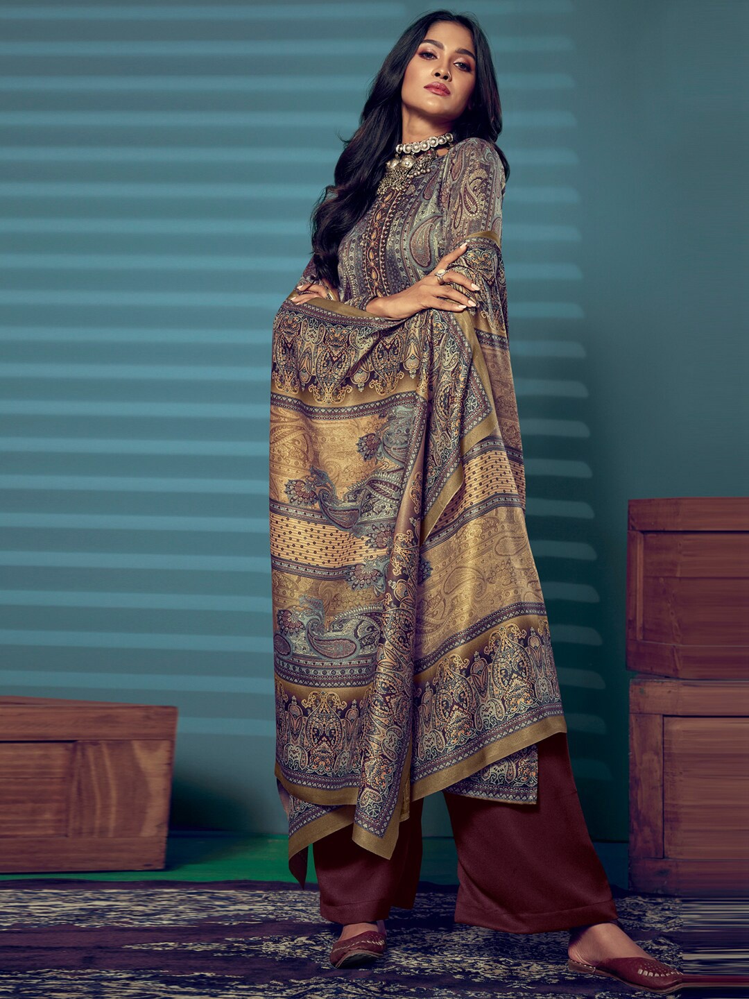 

Stylee LIFESTYLE Purple & Yellow Printed Unstitched Dress Material