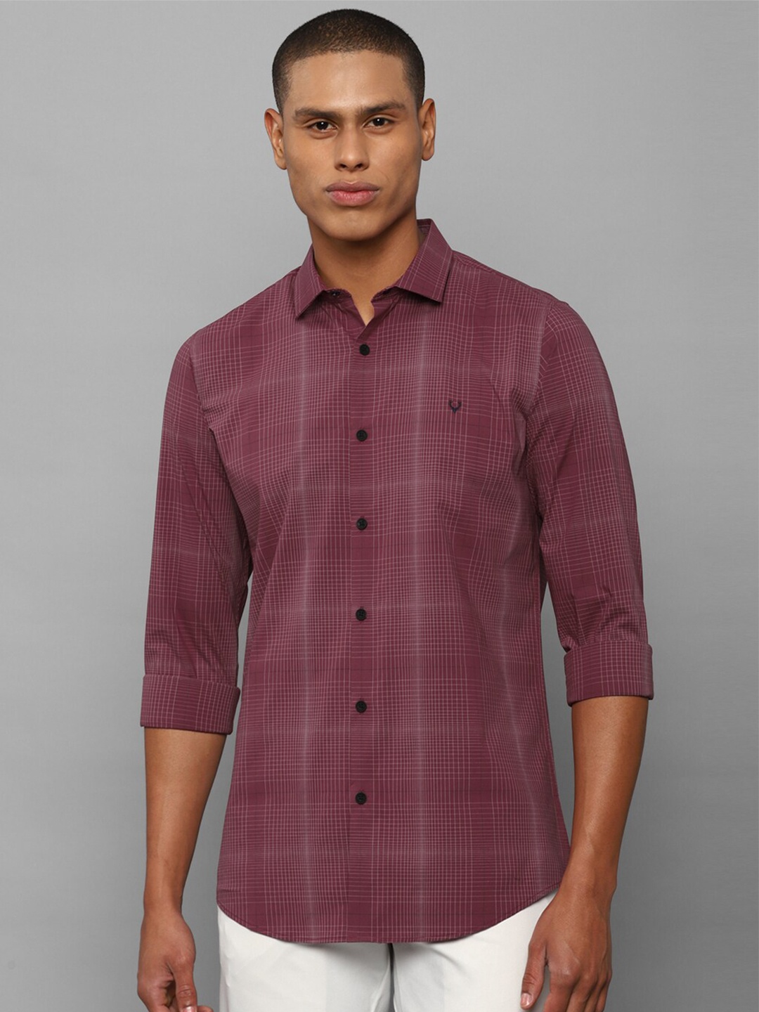 

Allen Solly Men Slim Fit Checked Pure Cotton Casual Shirt, Maroon