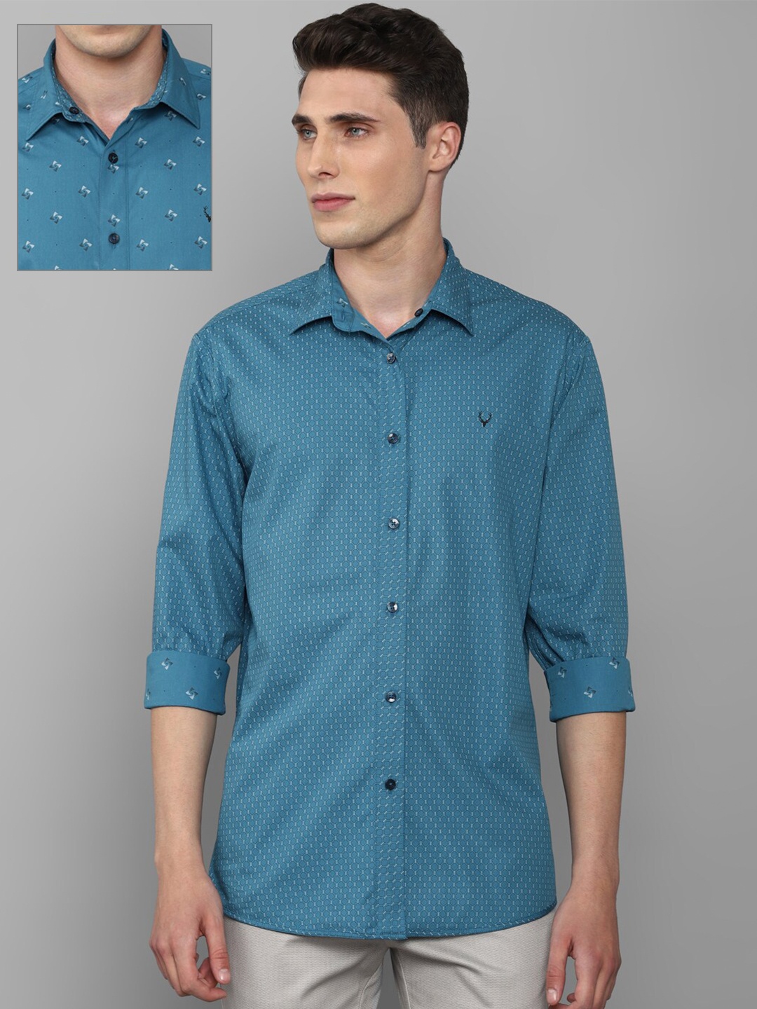 

Allen Solly Men Slim Fit Printed Pure Cotton Casual Shirt, Blue