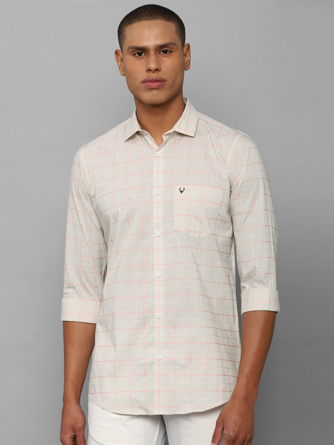 

Allen Solly Men Slim Fit Checked Cotton Casual Shirt, Cream
