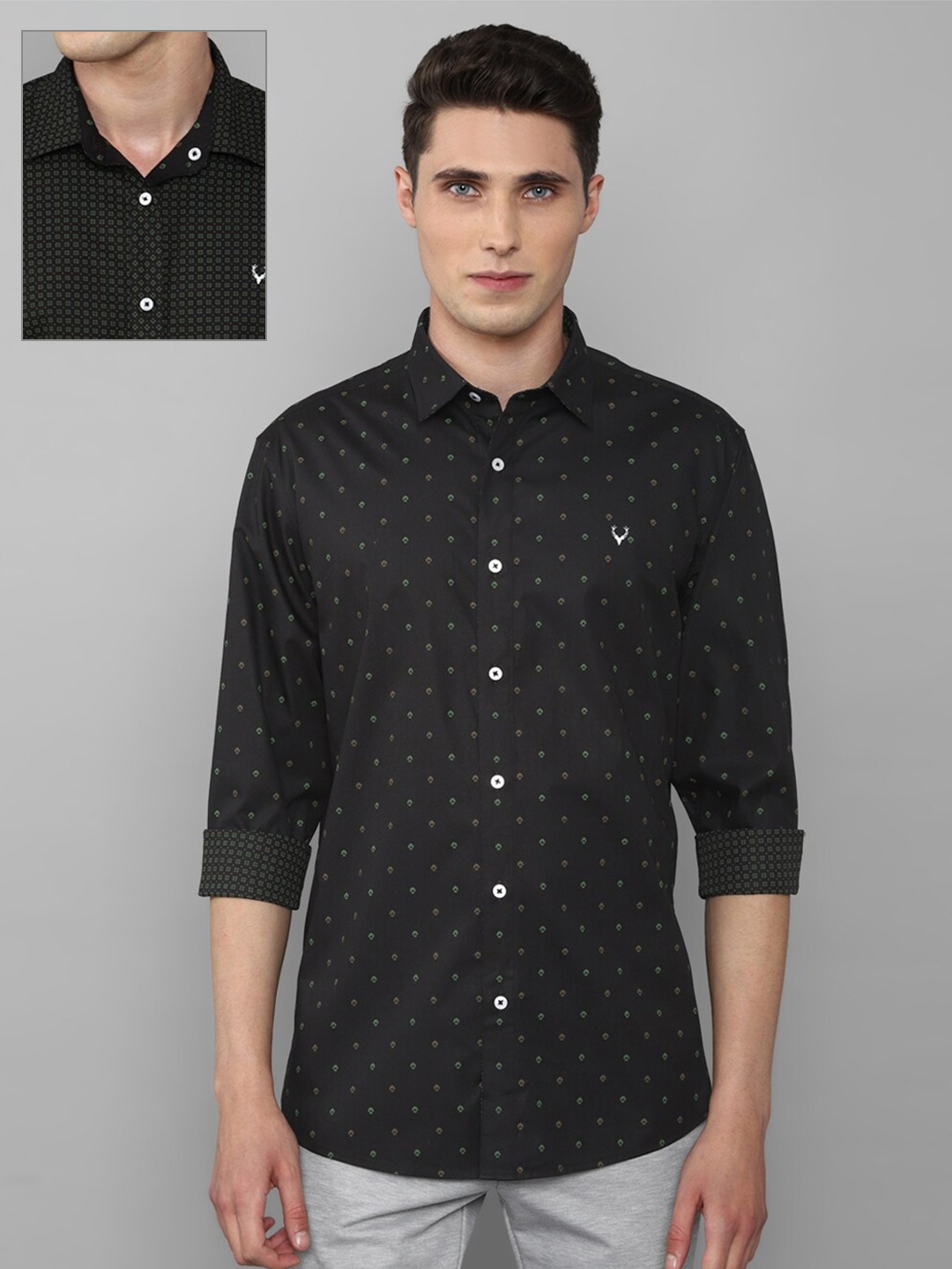 

Allen Solly Men Black Slim Fit Printed Pure Cotton Reversible Casual Shirt