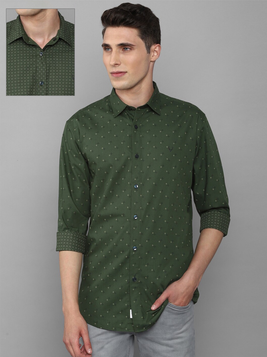 

Allen Solly Men Slim Fit Printed Pure Cotton Reversible Casual Shirt, Green