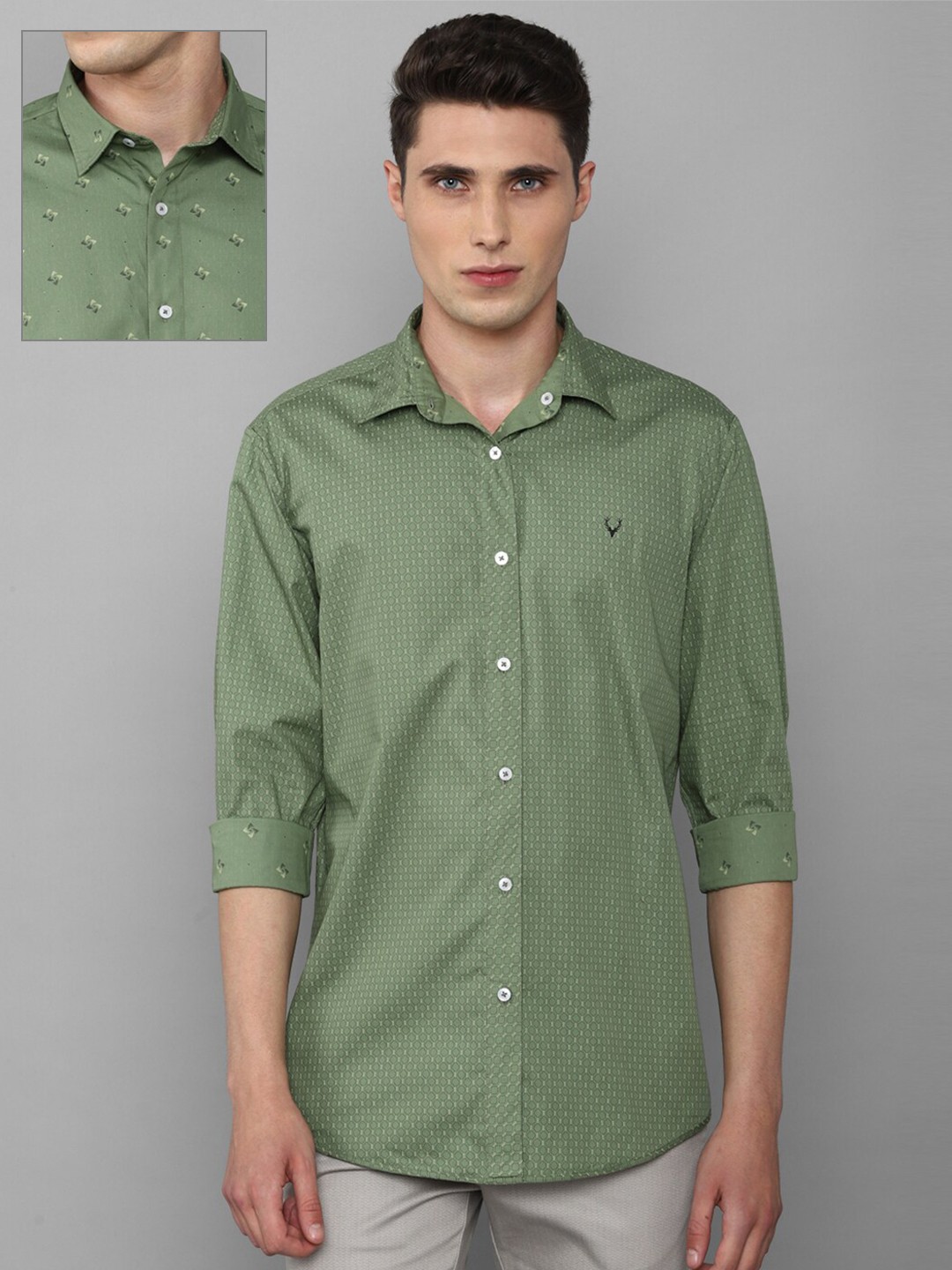 

Allen Solly Men Green Slim Fit Printed Pure Cotton Reversible Casual Shirt