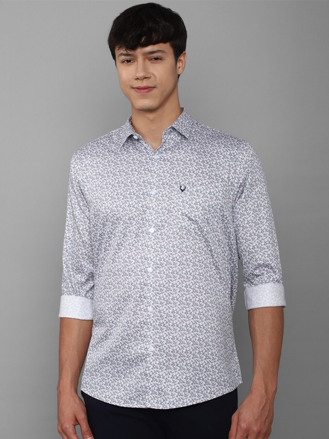 

Allen Solly Men Slim Fit Floral Printed Pure Cotton Casual Shirt, Grey