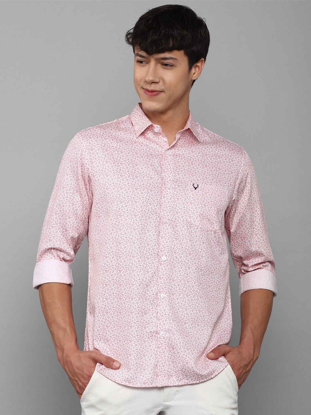 

Allen Solly Men Slim Fit Floral Printed Pure Cotton Casual Shirt, Pink