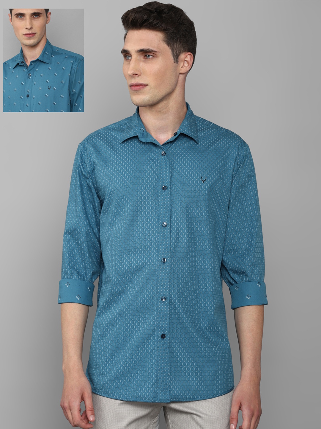 

Allen Solly Men Slim Fit Printed Pure Cotton Reversible Casual Shirt, Blue