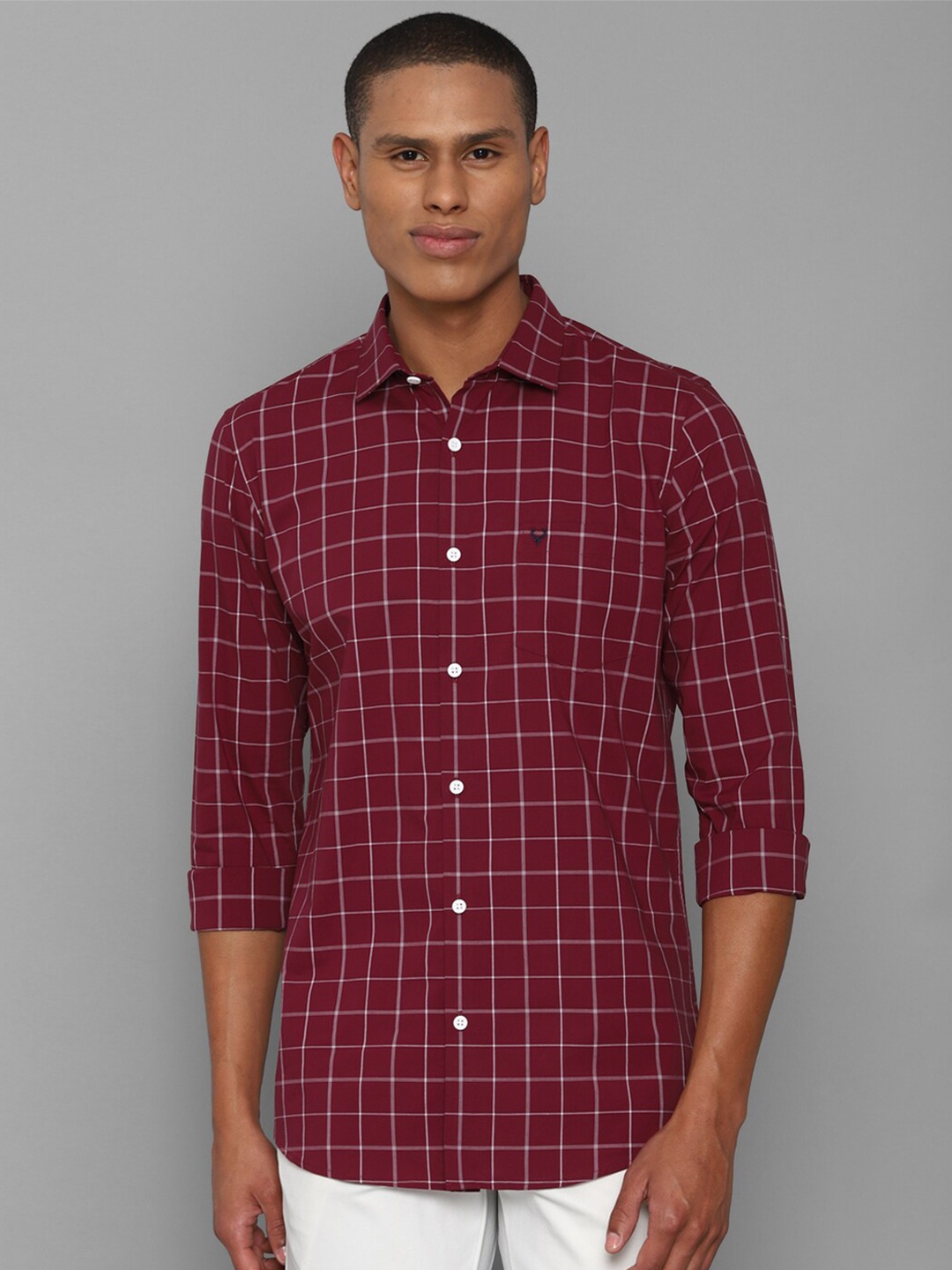 

Allen Solly Men Maroon Slim Fit Grid Tattersall Checks Cotton Casual Shirt