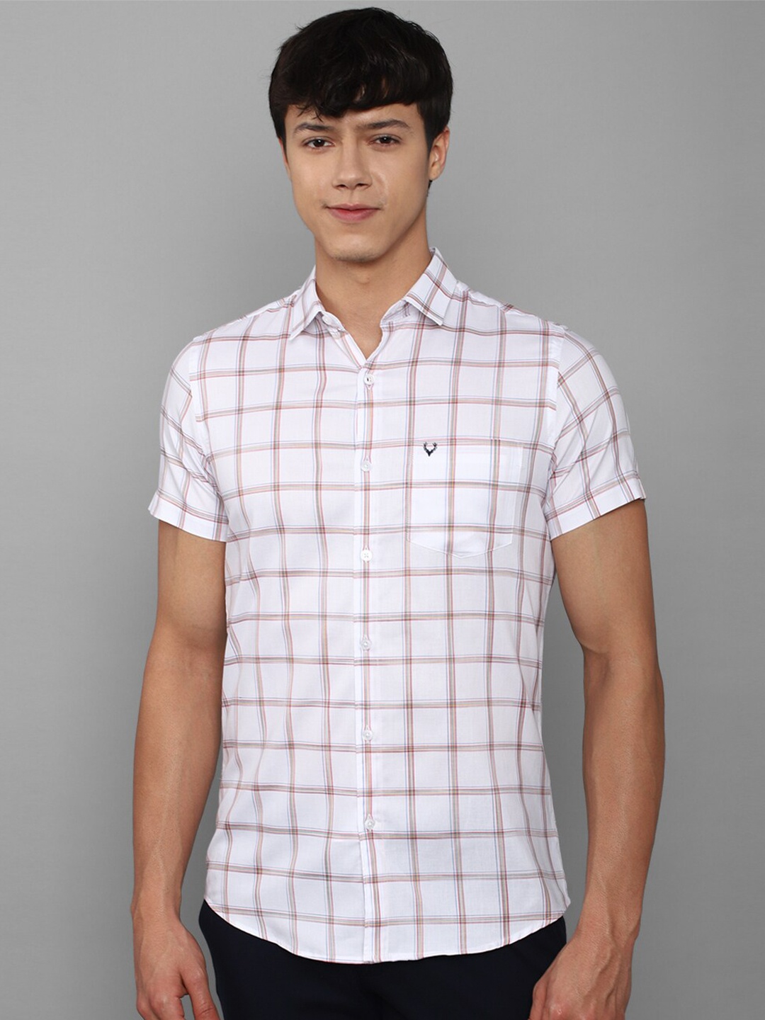 

Allen Solly Men White Slim Fit Windowpane Checks Pure Cotton Casual Shirt