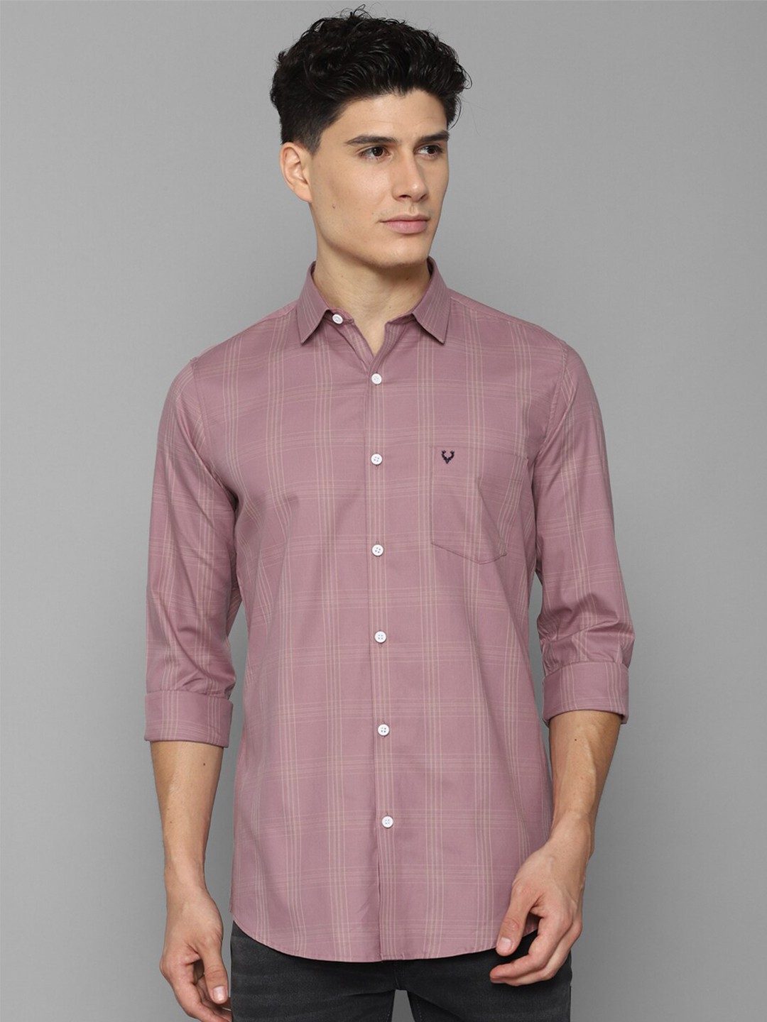 

Allen Solly Men Slim Fit Checked Cotton Casual Shirt, Pink