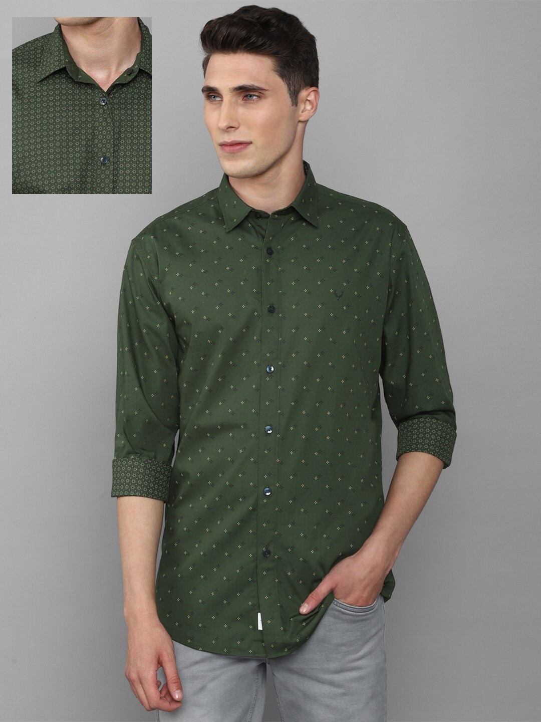 

Allen Solly Men Green Slim Fit Printed Pure Cotton Reversible Casual Shirt