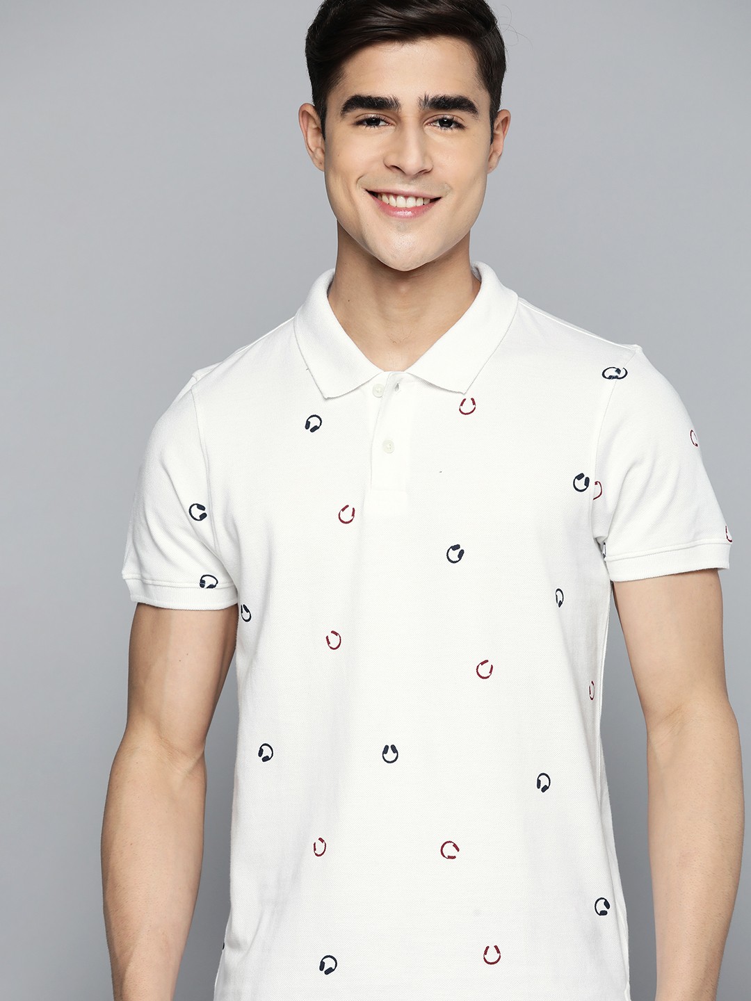 

Mast & Harbour Printed Pure Cotton Polo Collar T-shirt, White
