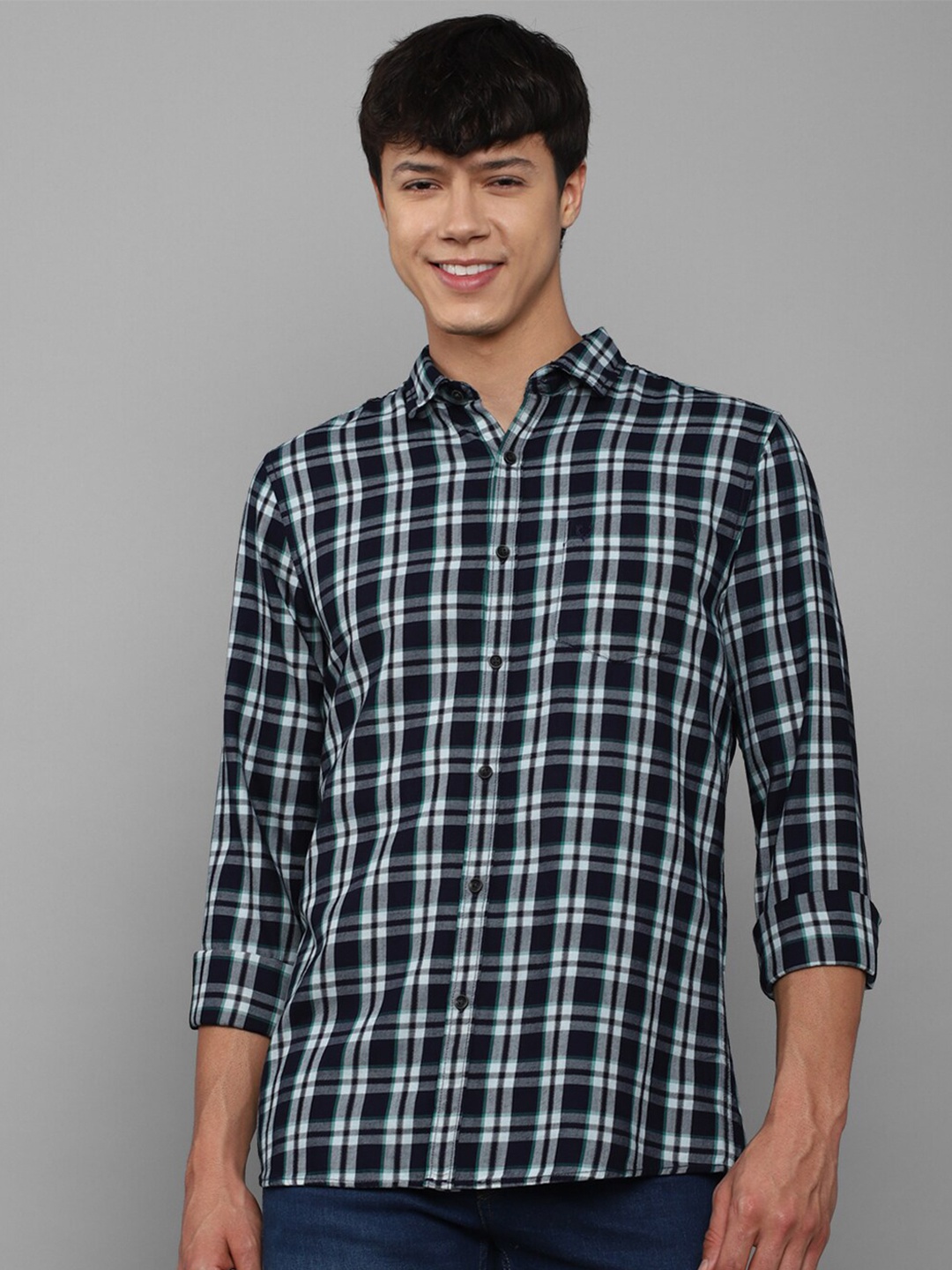 

Allen Solly Sport Men Navy Blue Tartan Checks Pure Cotton Casual Shirt