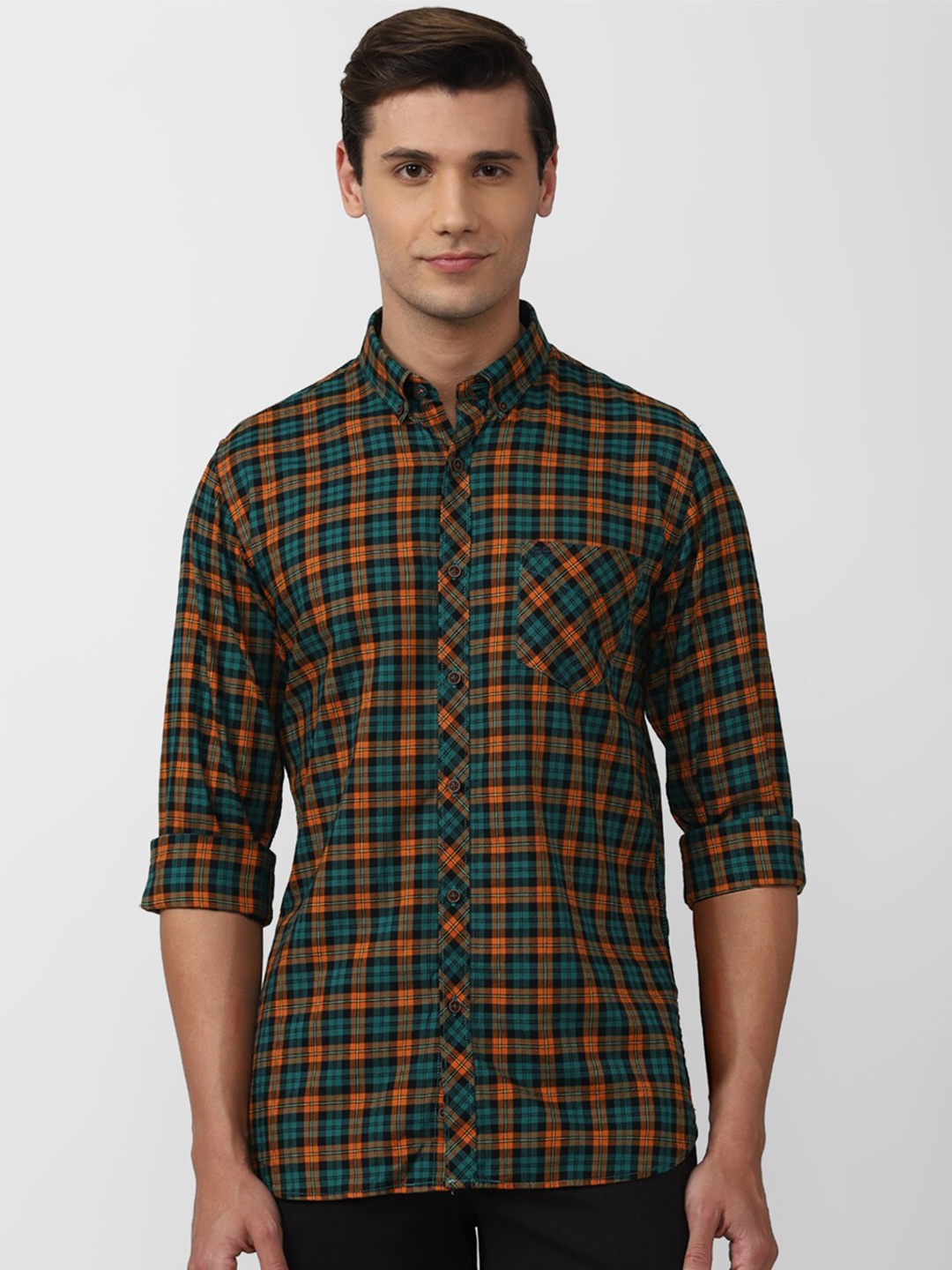 

Peter England Casuals Slim Fit Checked Pure Cotton Casual Shirt, Multi