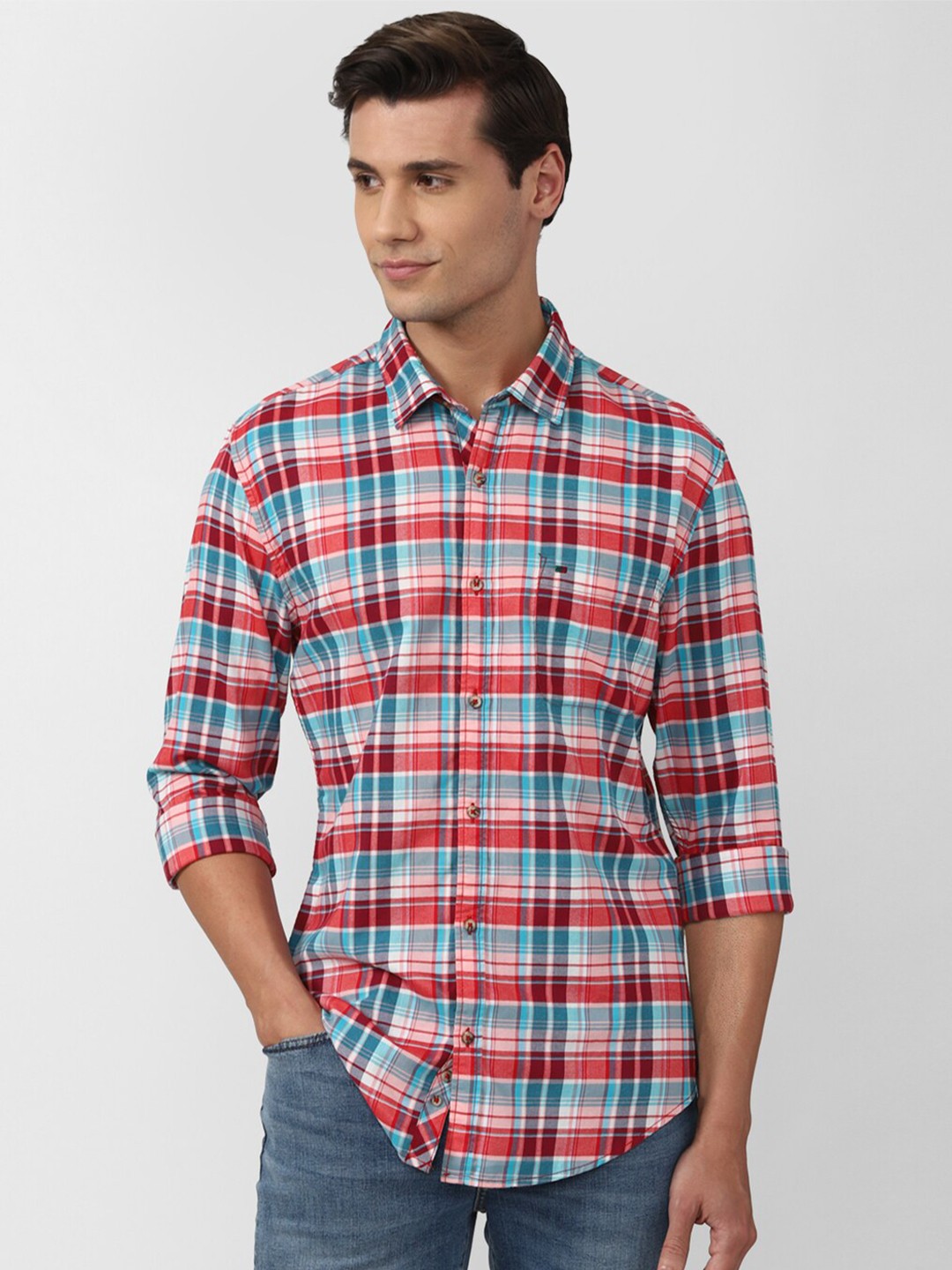

Peter England Casuals Men Red Slim Fit Tartan Checked Casual Shirt