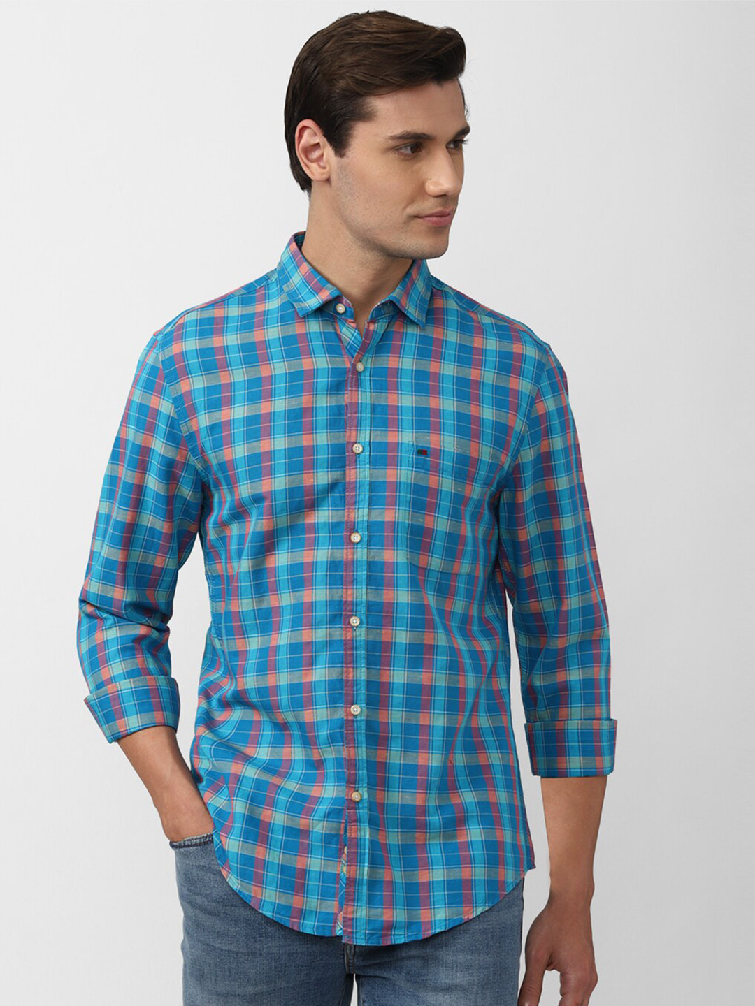 

Peter England Casuals Men Blue Slim Fit Buffalo Checked Casual Shirt