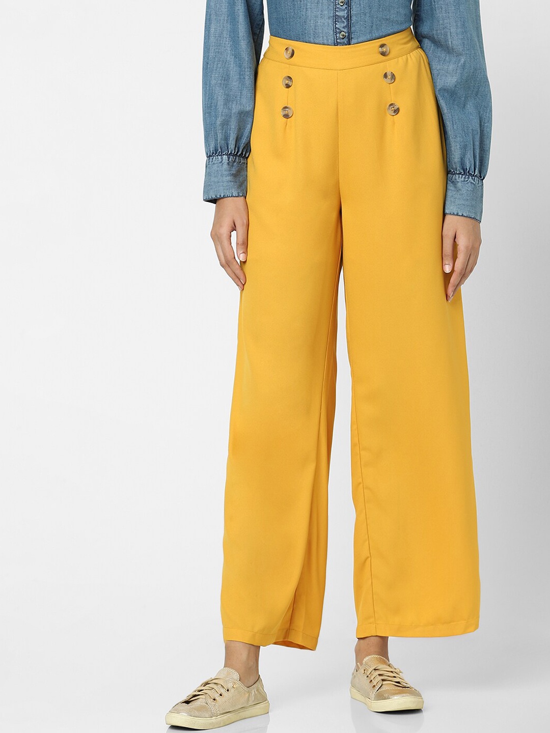 

Vero Moda Marquee Collection VM SMU OLIVIA-01 Women Yellow Flared High-Rise Trouser