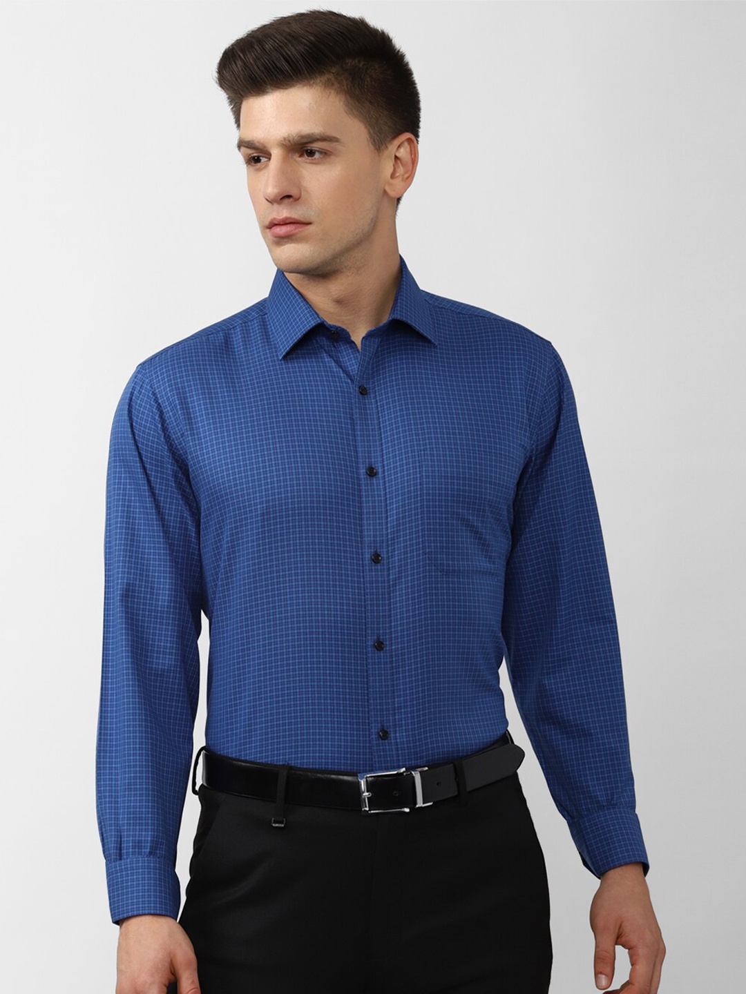 

Van Heusen Men Grid Tattersall Checks Pure Cotton Formal Shirt, Blue